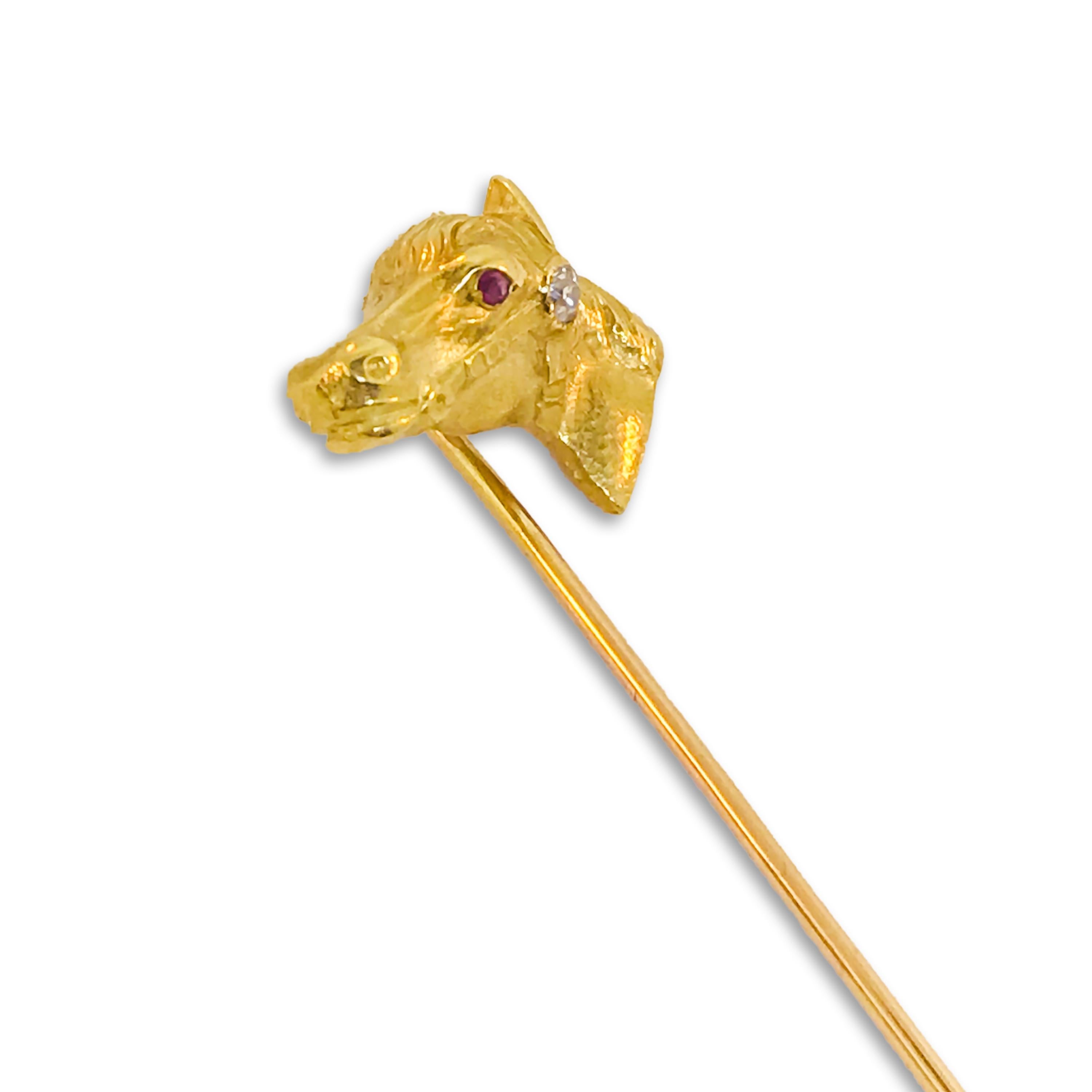 Art Nouveau Antique 18 Karat Gold Horse Head Stick Pin, circa 1900 For Sale
