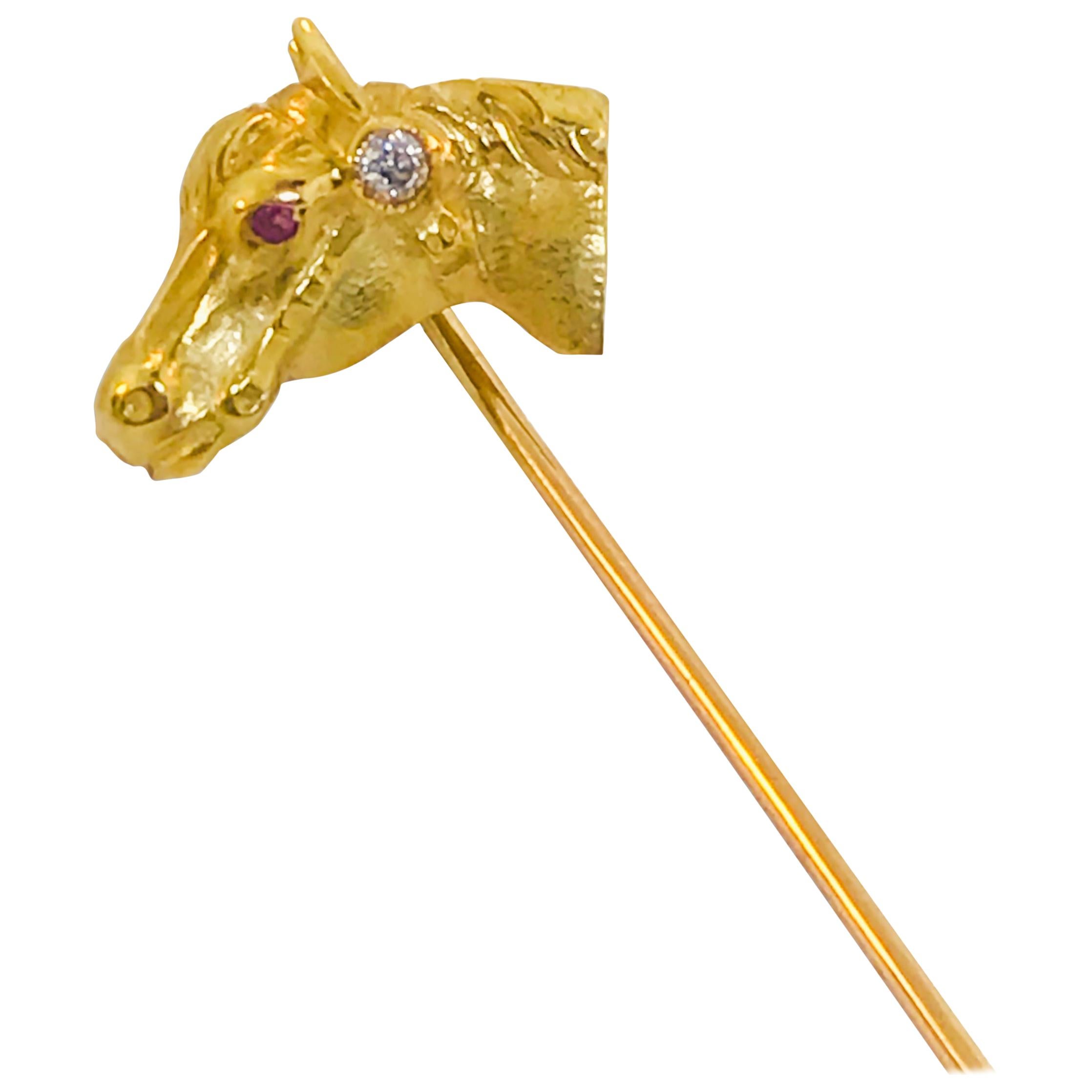 Antique 18 Karat Gold Horse Head Stick Pin, circa 1900 For Sale