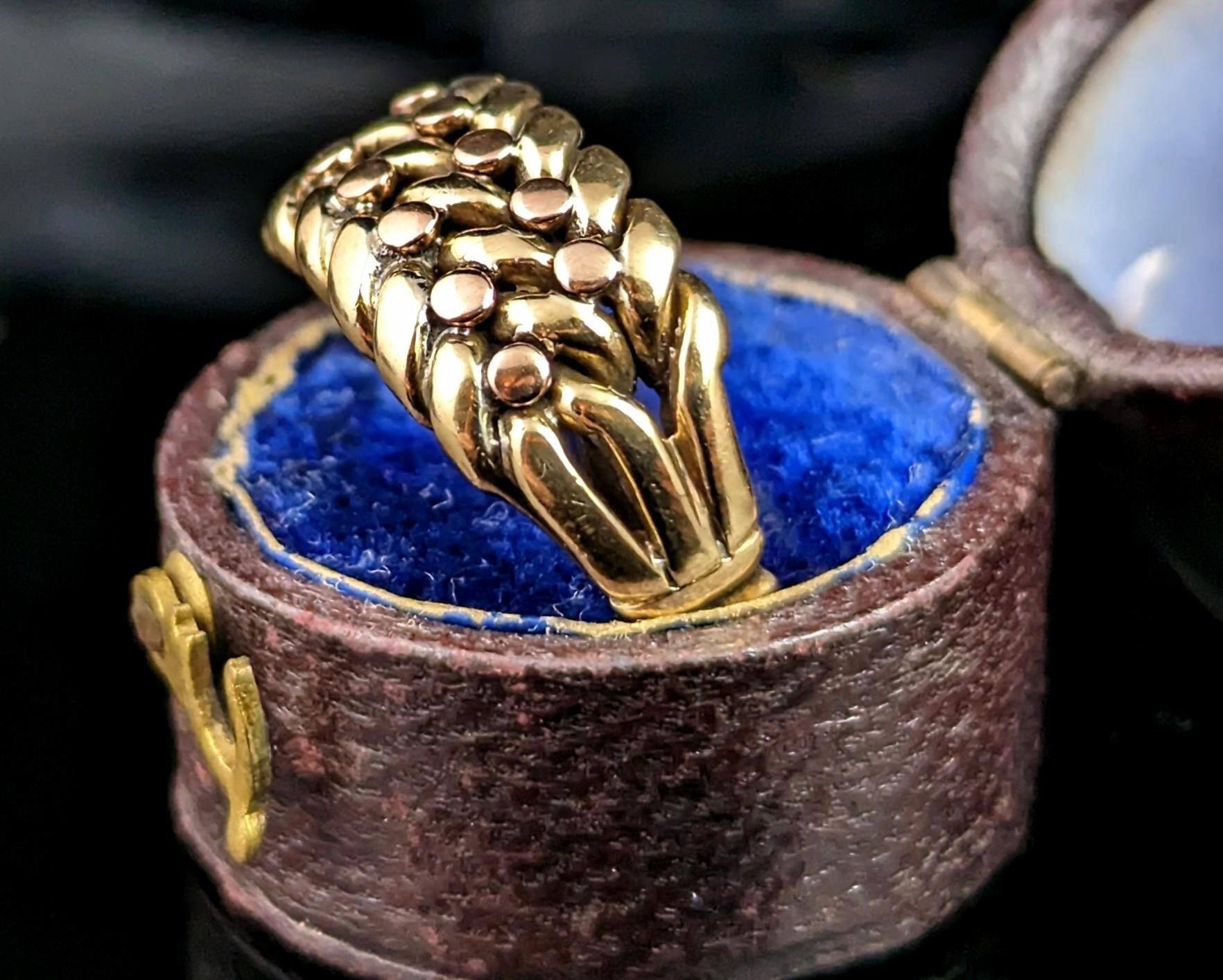 Women's or Men's Antique 18k gold keeper ring, Edwardian, heavy 