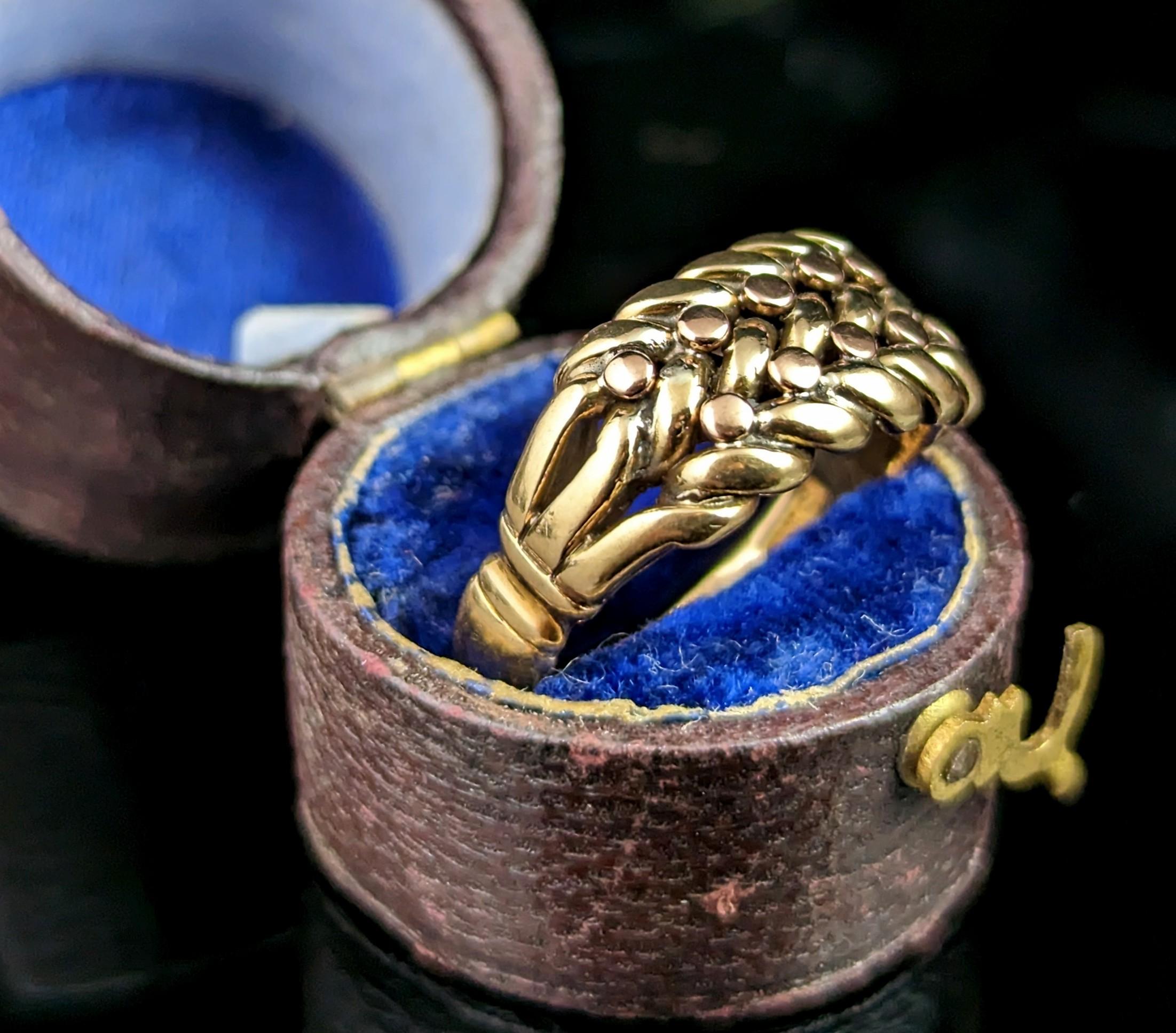 Antique 18k gold keeper ring, Edwardian, heavy  1
