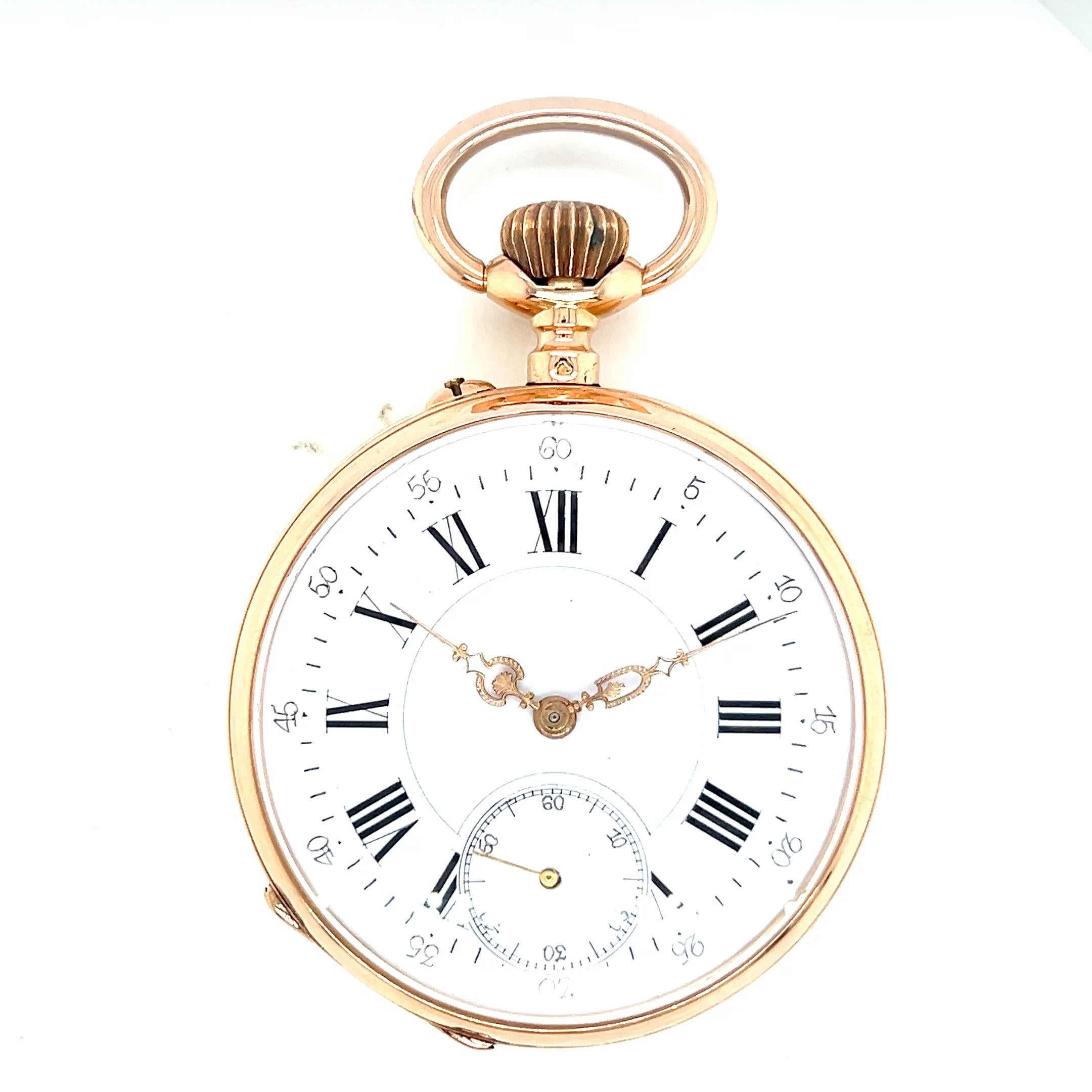 Antique 18K Gold Lépine Pocket Watch In Excellent Condition For Sale In Vannes, FR