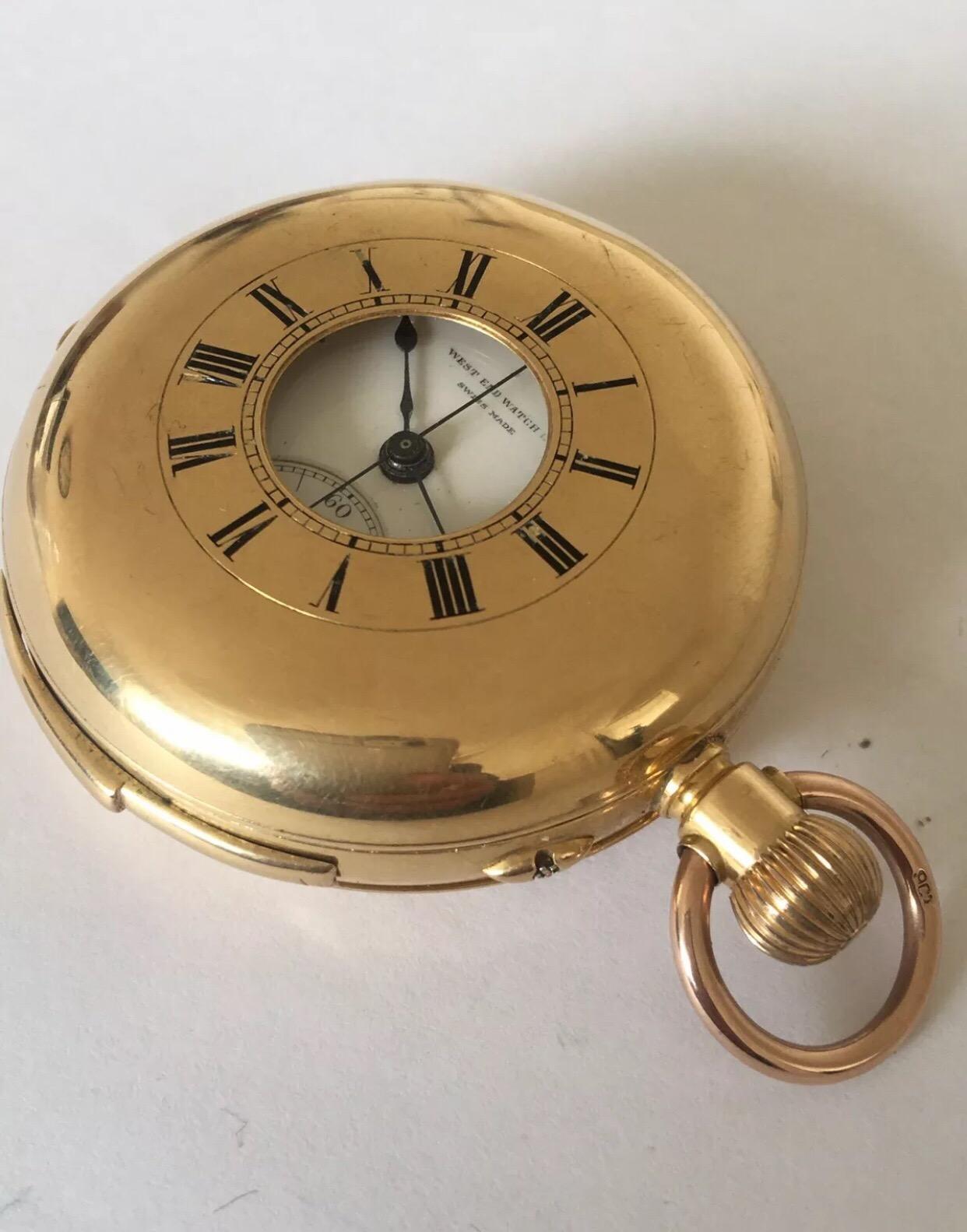 Antique 18 Karat Gold Minute Repeater Chronograph Half Hunter Pocket Watch For Sale 2