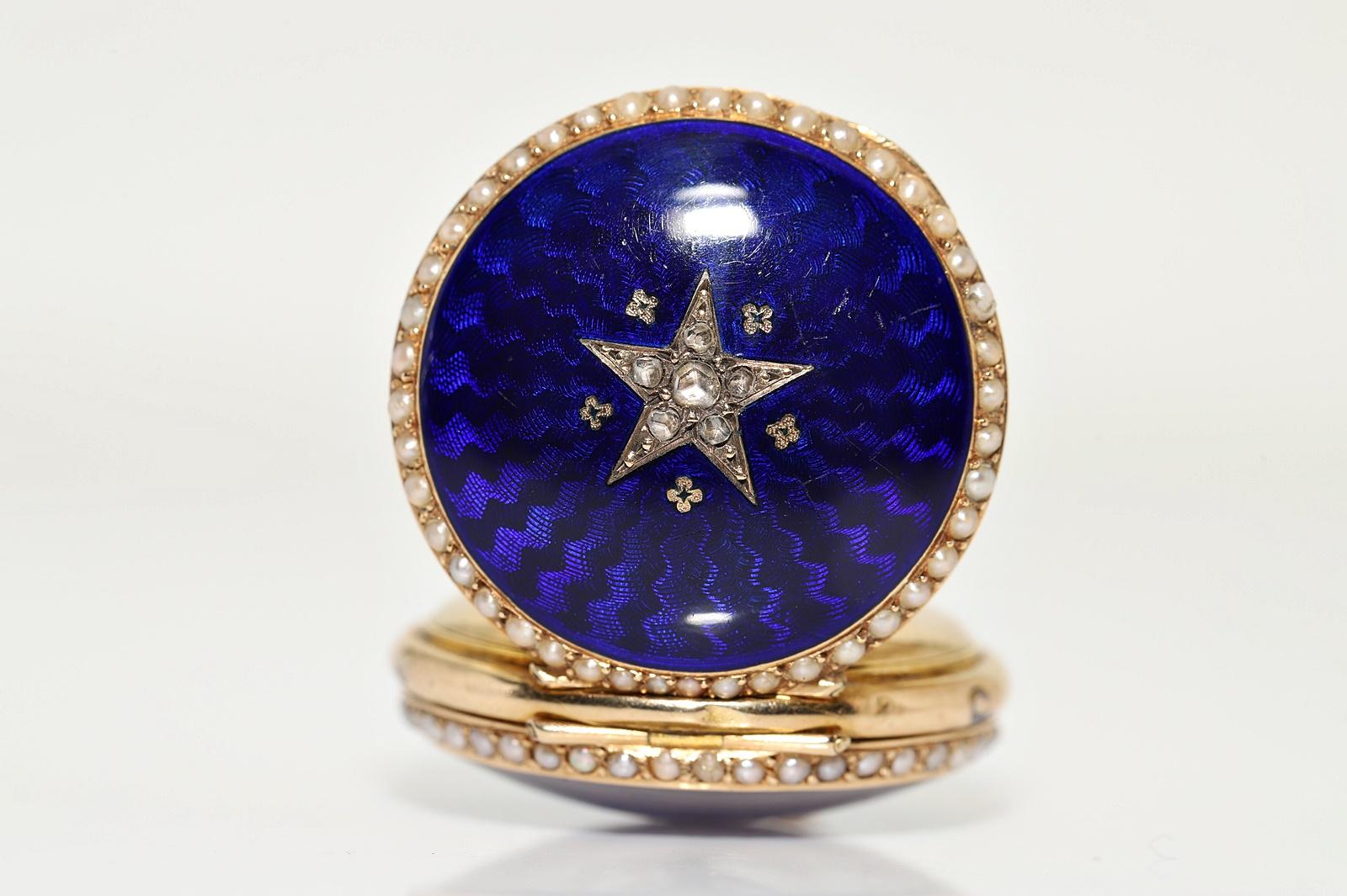 Antique 18k Gold Natural Rose Cut Diamond Enamel Pendant Watches Necklace For Sale 11