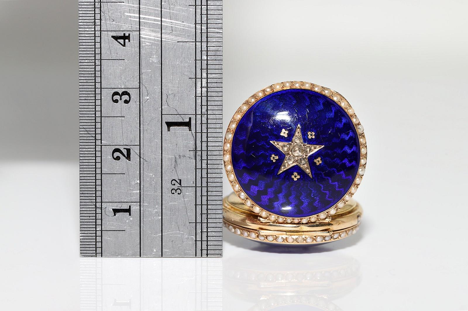 Antike Uhren-Halskette mit Anhänger aus 18 Karat Gold mit natürlichem Diamanten im Rosenschliff und Emaille im Angebot 12