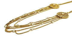 Antique 18K Gold Necklace 24 Natural Oriental Pearls Five Pointed Star Pentagram