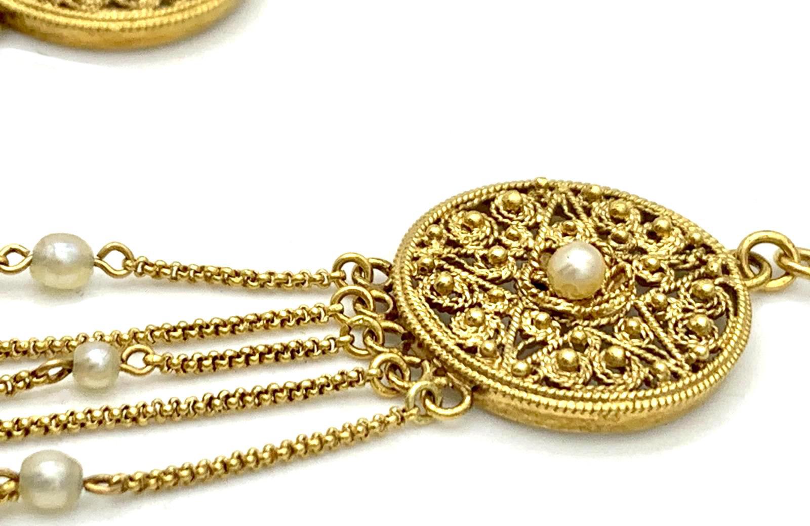 Perle Collier ancien en or 18 carats avec 24 perles orientales naturelles à cinq pointes en vente