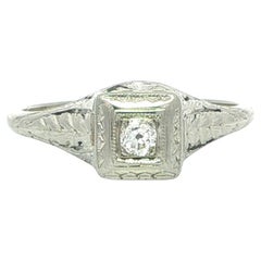 Antique 18k Gold Old Diamond Solitaire Dainty Engraved Engagement Promise Ring