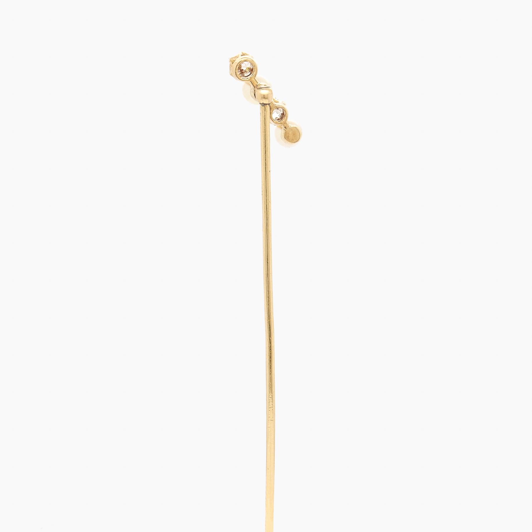 Antique 18K Gold, Pearl, & Diamond Stickpin In Good Condition For Sale In Philadelphia, PA