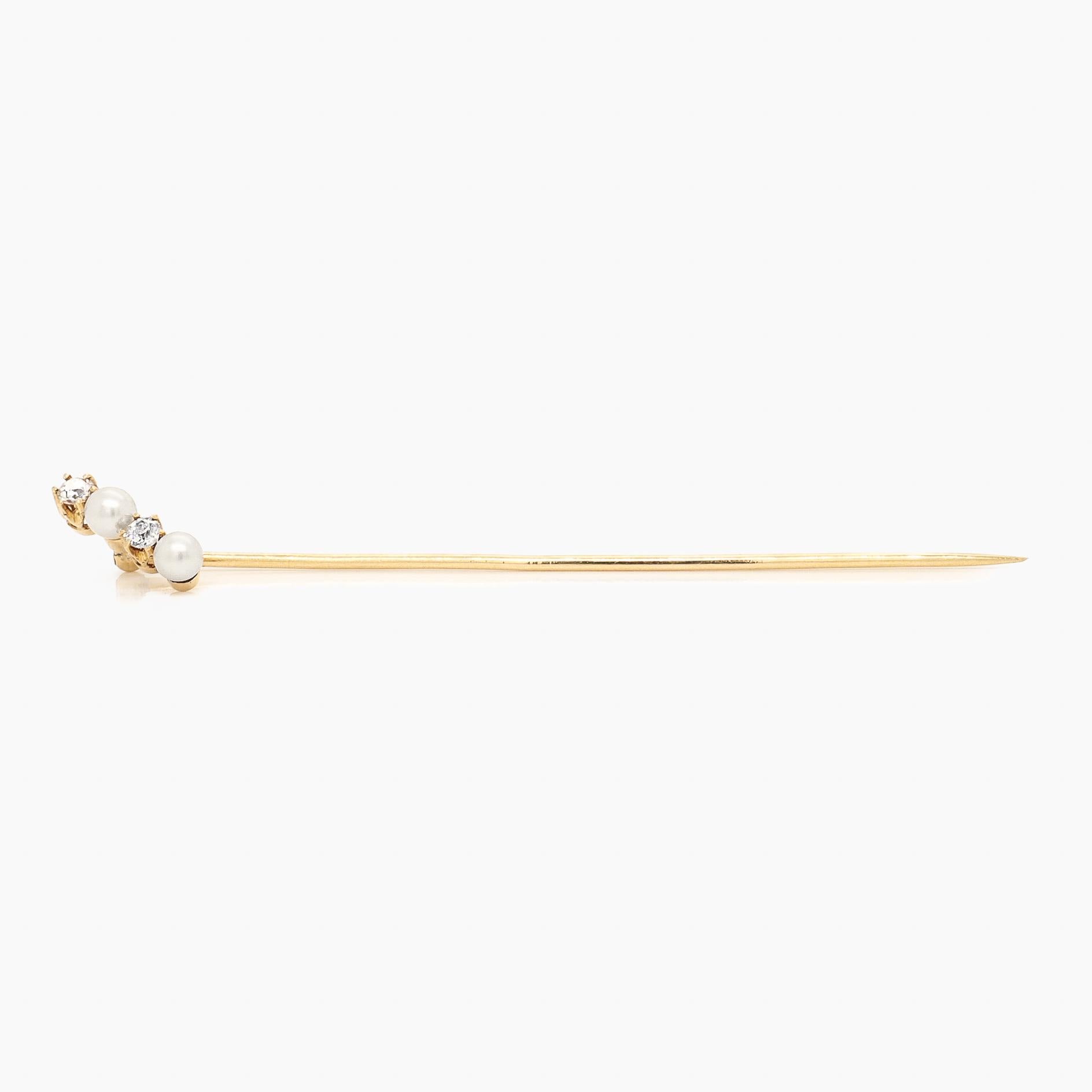 Antique 18K Gold, Pearl, & Diamond Stickpin For Sale 2