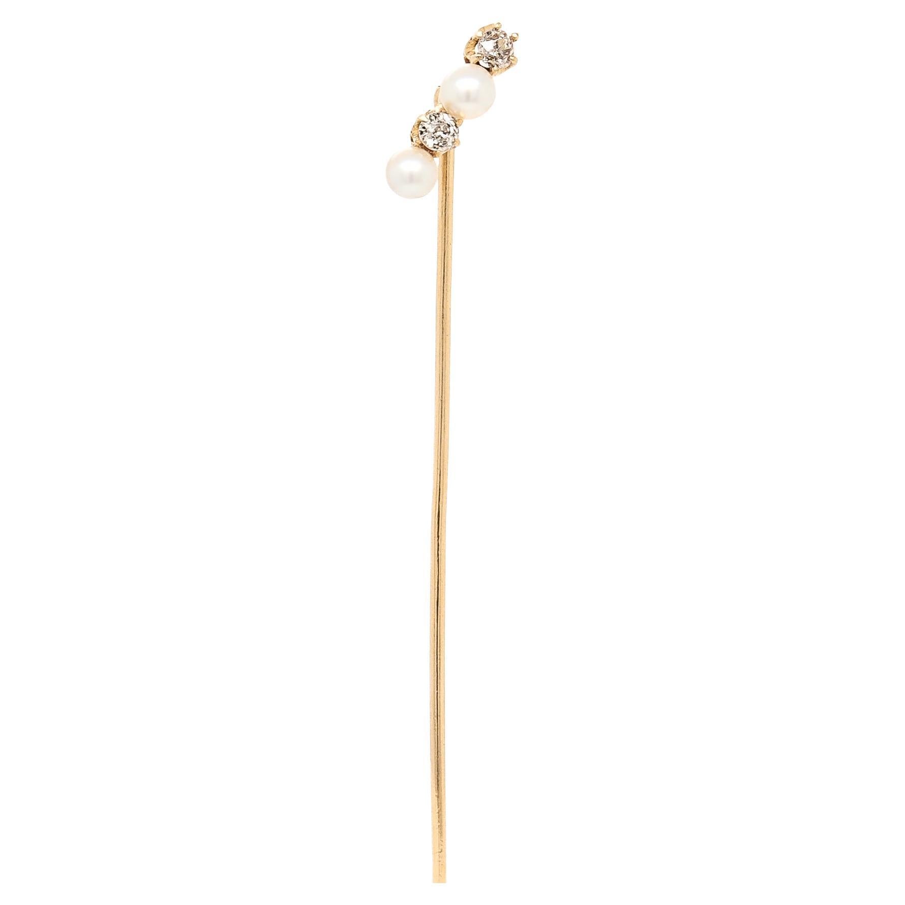 Antike Anstecknadel aus 18 Karat Gold, Perlen und Diamanten