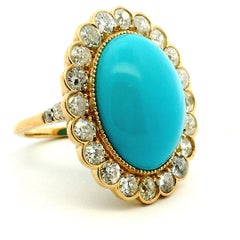 Antique 18K Gold Persian Turquoise and Diamond Halo Ring, Europe, c.1900