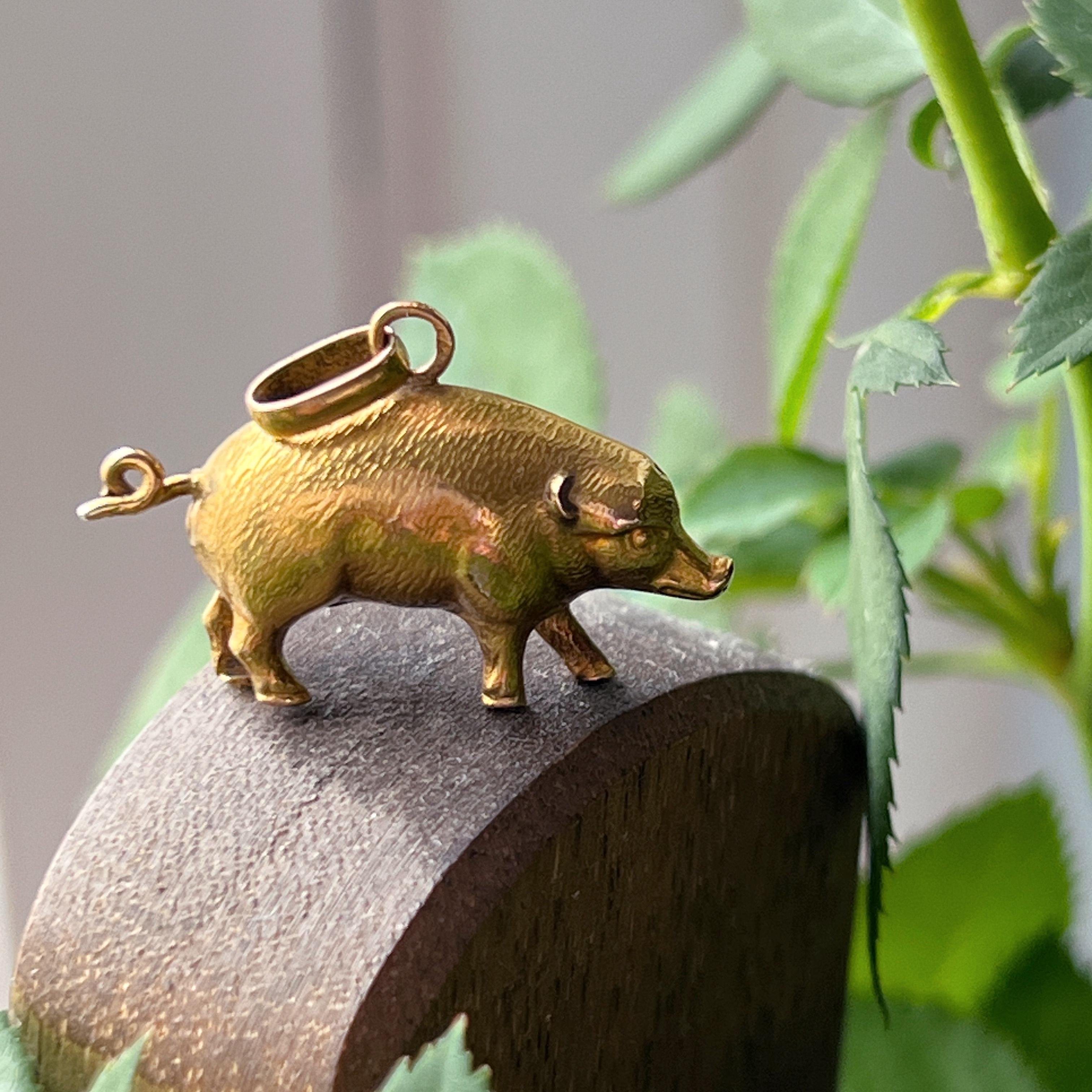 Victorian Antique 18K gold pig charm pendant