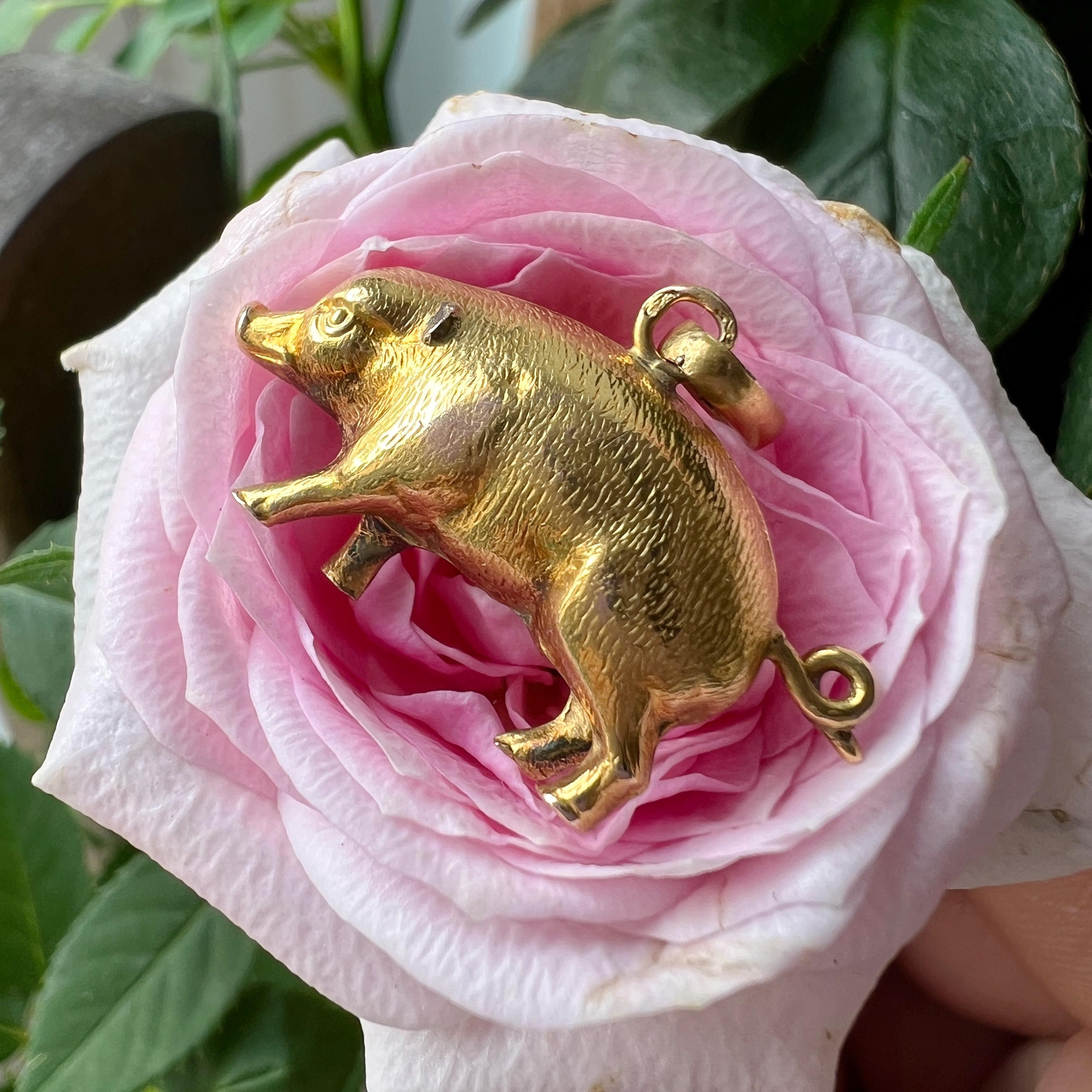 Antique 18K gold pig charm pendant 2