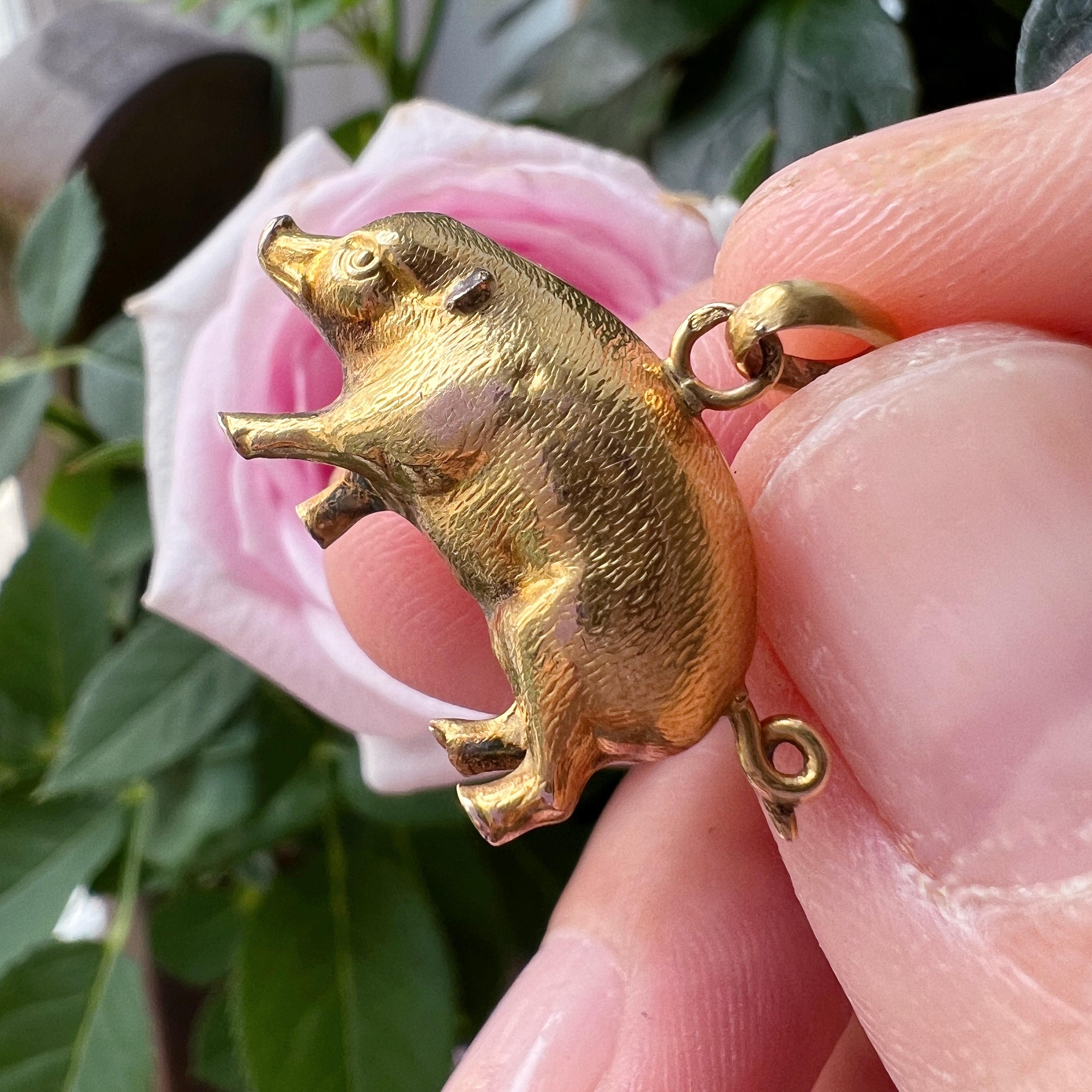 Antique 18K gold pig charm pendant 3