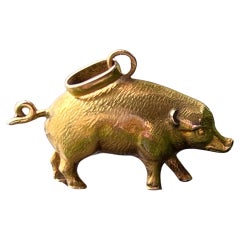 Antique 18K gold pig charm pendant
