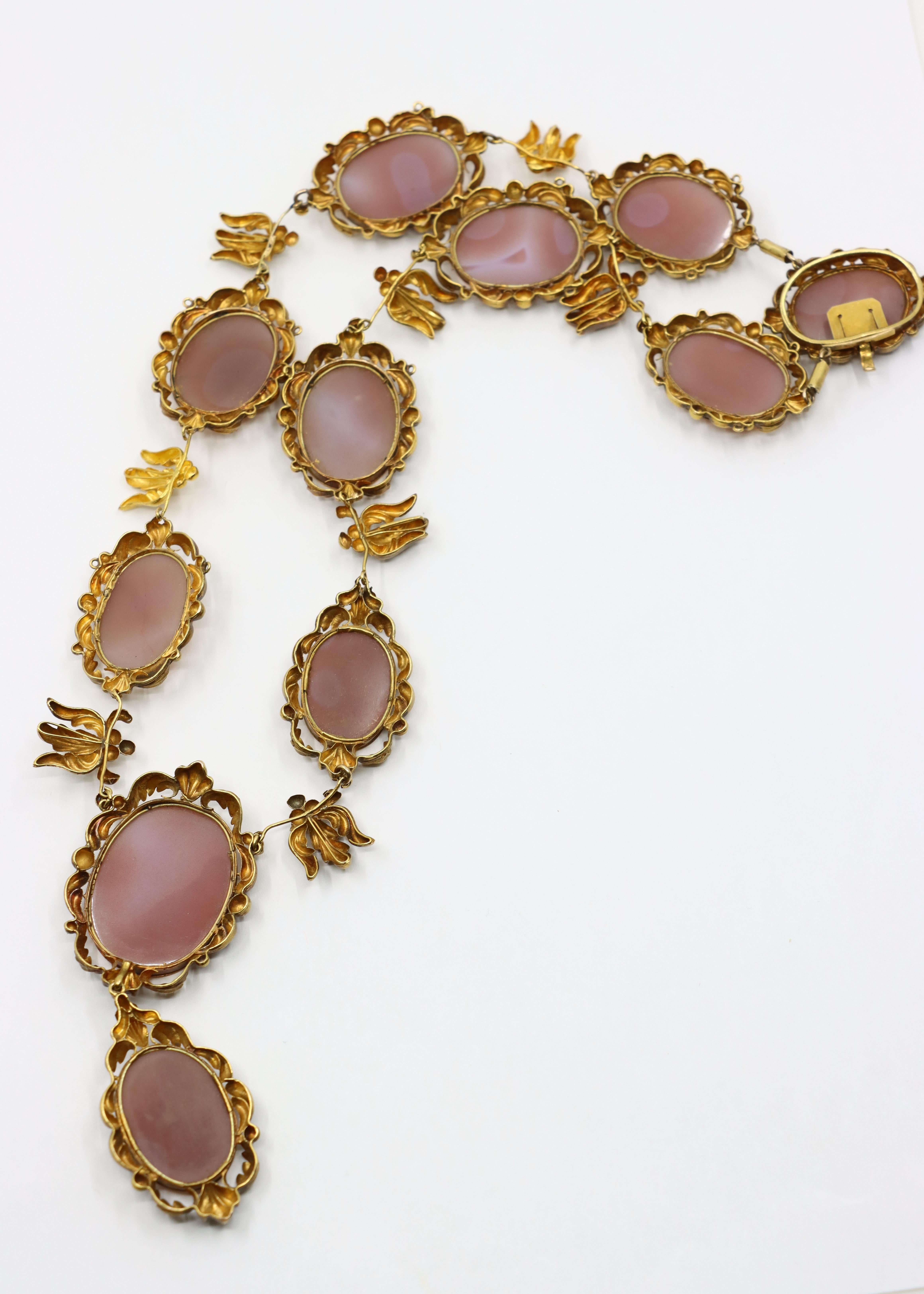Antique 18K Gold Pink Agate Cameo Necklace For Sale 5