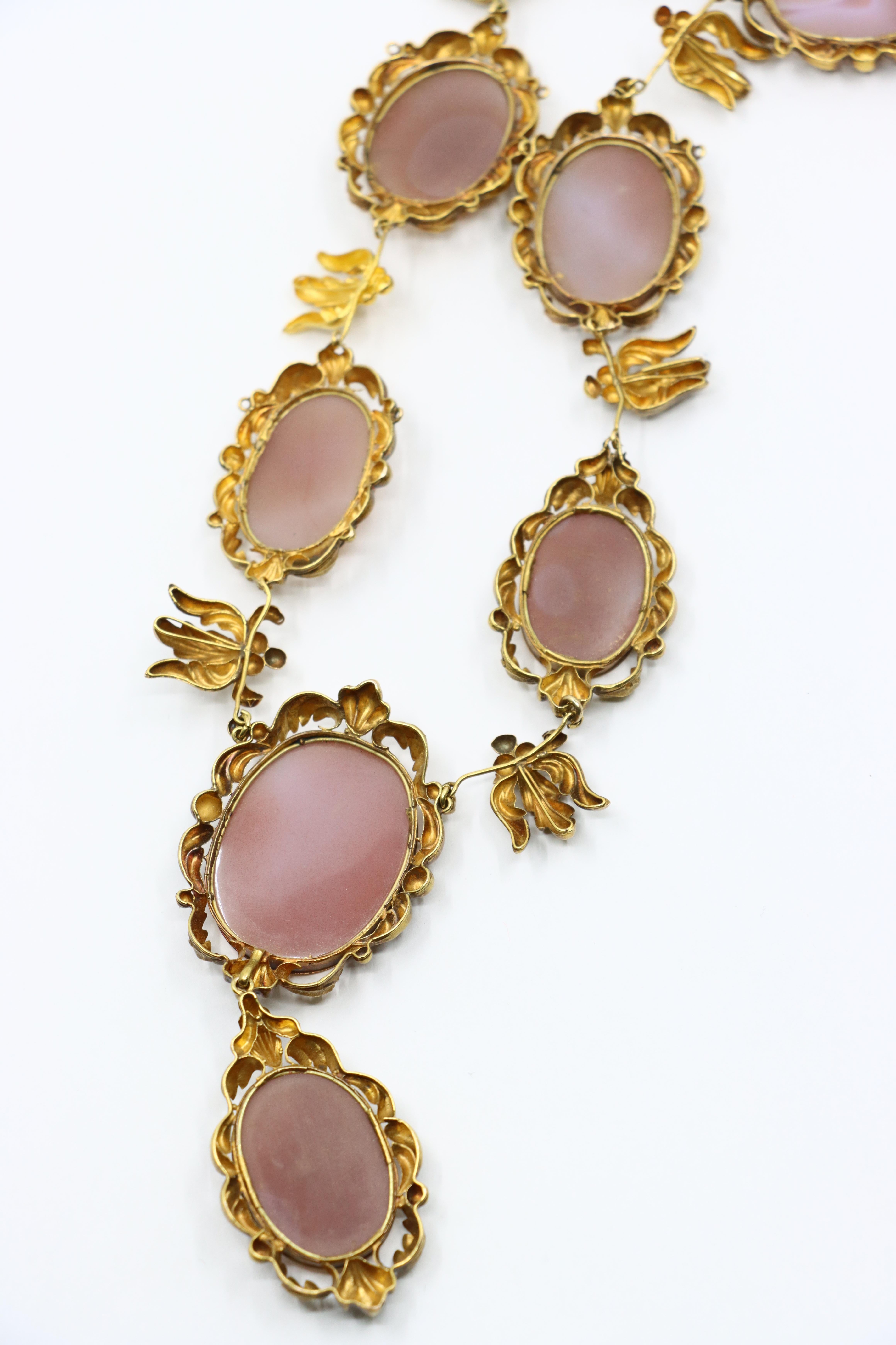 Antique 18K Gold Pink Agate Cameo Necklace For Sale 6