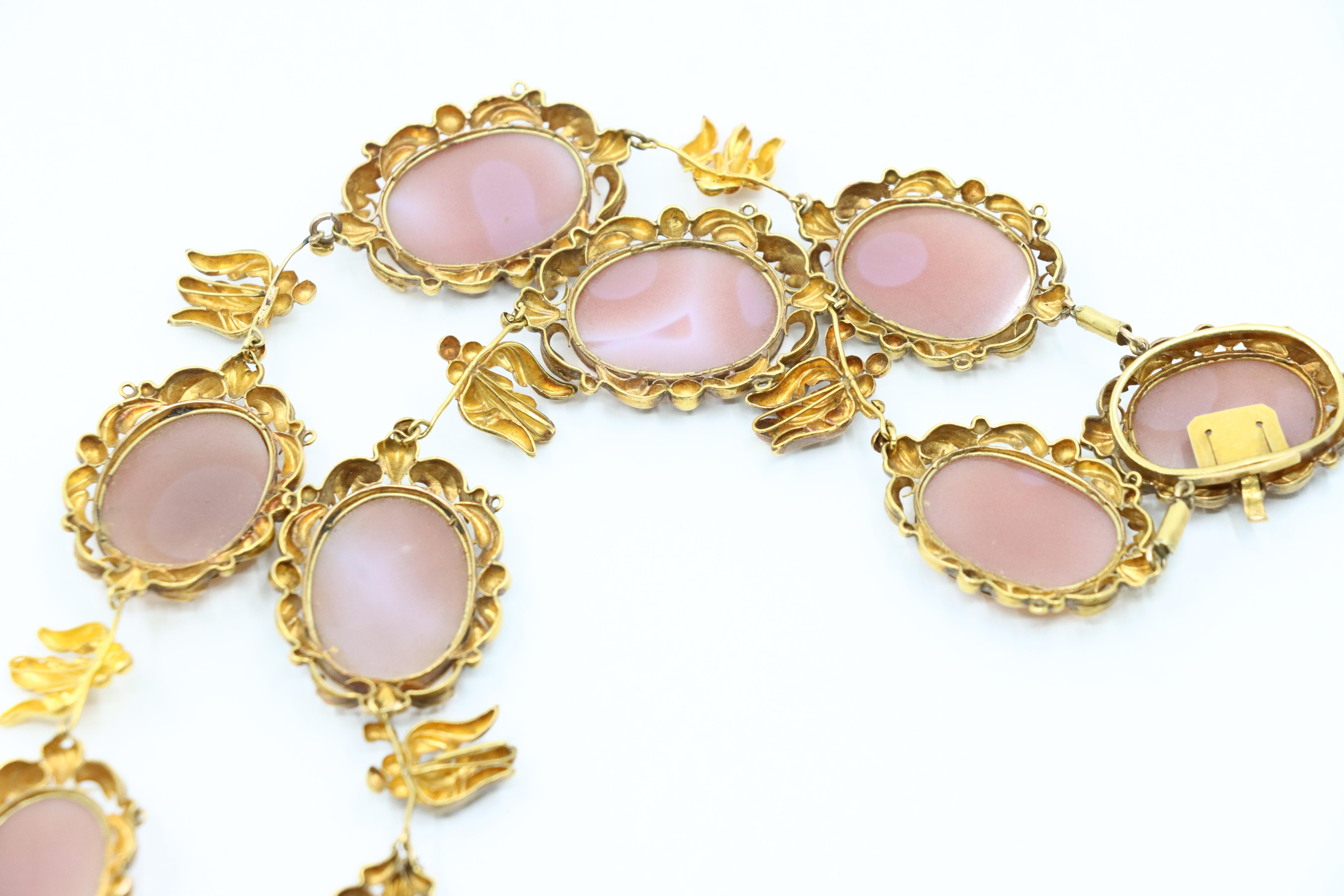 Antique 18K Gold Pink Agate Cameo Necklace For Sale 7