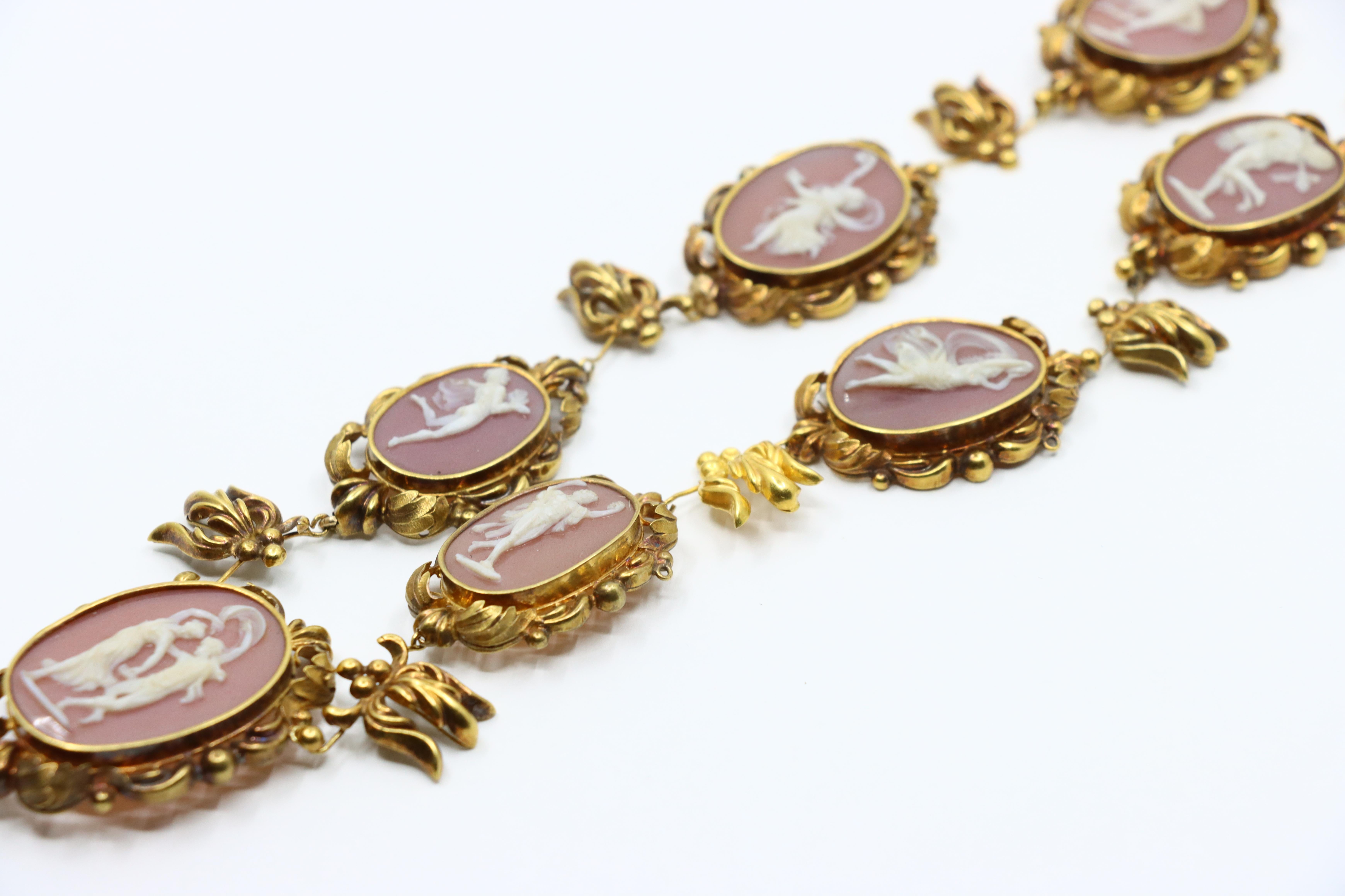 Antique 18K Gold Pink Agate Cameo Necklace For Sale 8