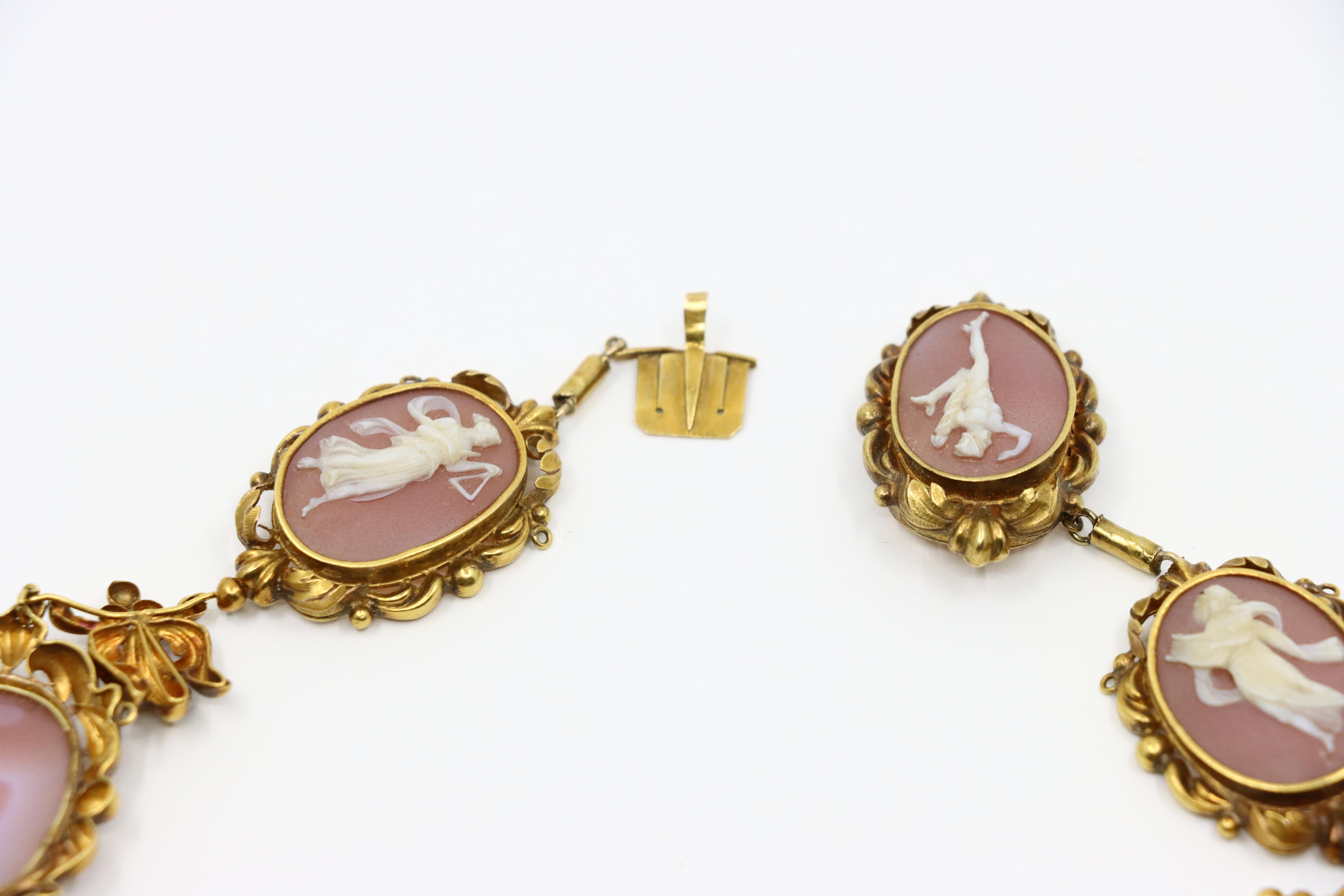 Antique 18K Gold Pink Agate Cameo Necklace For Sale 3
