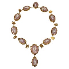 Antique 18K Gold Pink Agate Cameo Necklace