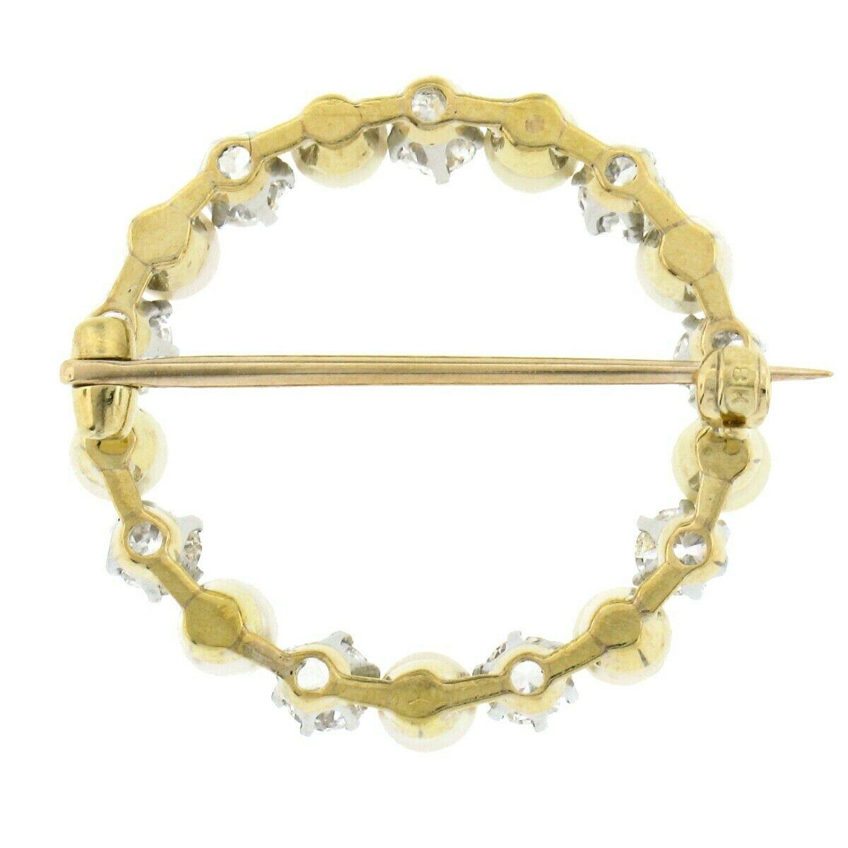 Édouardien Broche couronne de couronne ancienne en or 18 carats, platine, diamants européens 1,50 carat et perle en vente