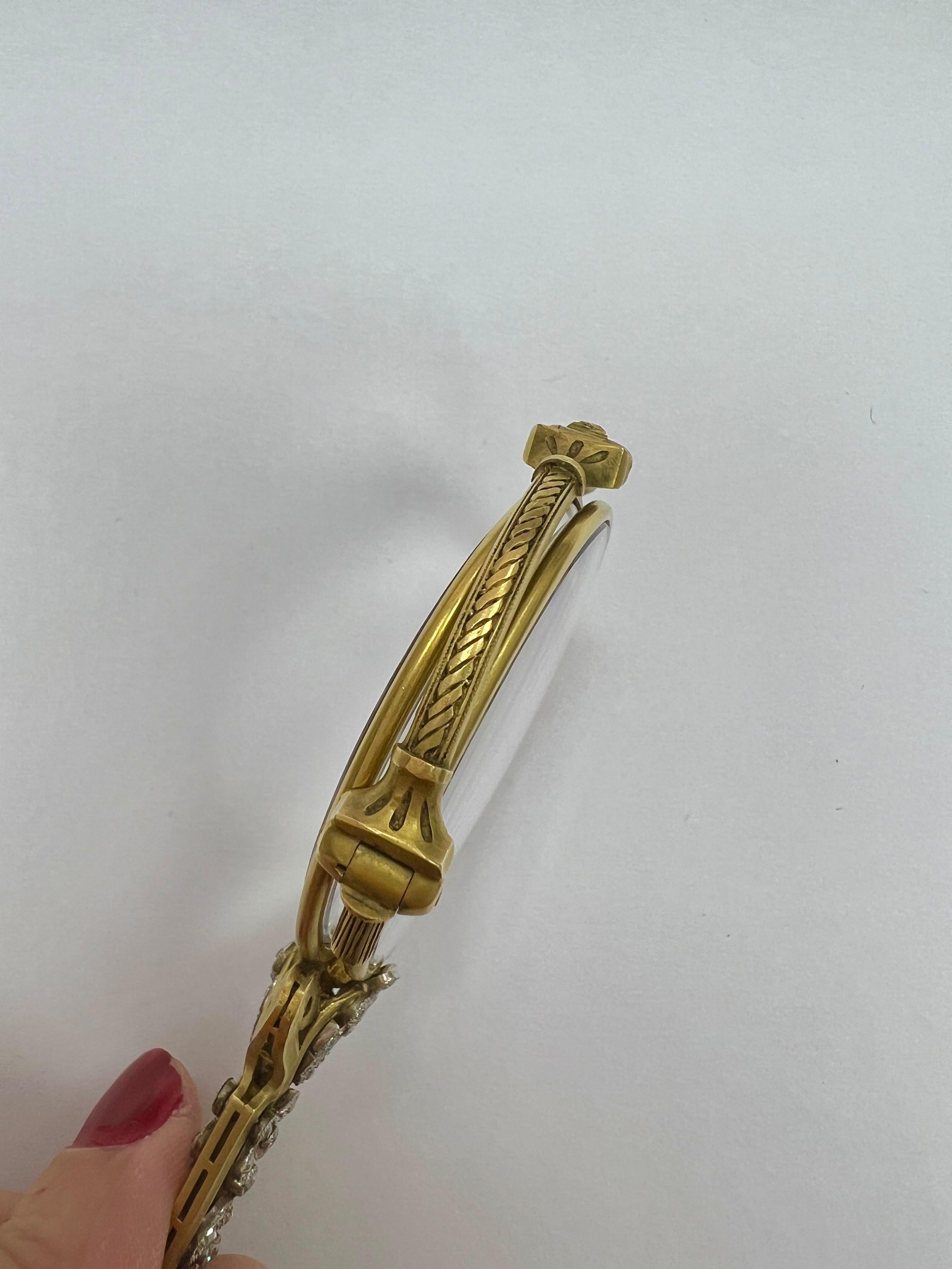 Taille ronde Antique 18k Gold Platinum Diamond Lorgnette Magnifying Glasses Double Sided en vente