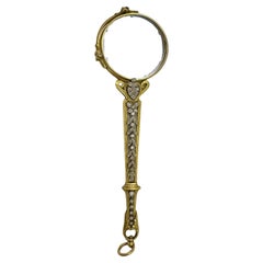 Antique 18k Gold Platinum Diamond Lorgnette Magnifying Glasses Double Sided