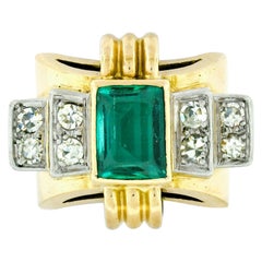 Antique 18k Gold Platinum GIA & AGL 1.50ct Colombian Emerald & Diamond Band Ring