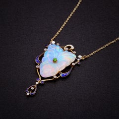 Antike Pansy-Halskette, 18 Karat Gold Platin Opal, Demantoid Granat, Diamant, Emaille