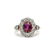 Burma no heat Ruby, Antique 18K Gold & Platinum Ruby Marguerite Ring