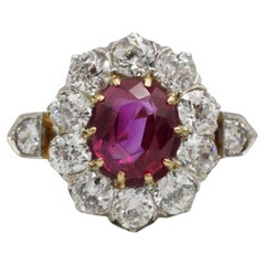 Antique 18K Gold
Platinum Ruby Marguerite Ring, 1.33ct Burmese Ruby