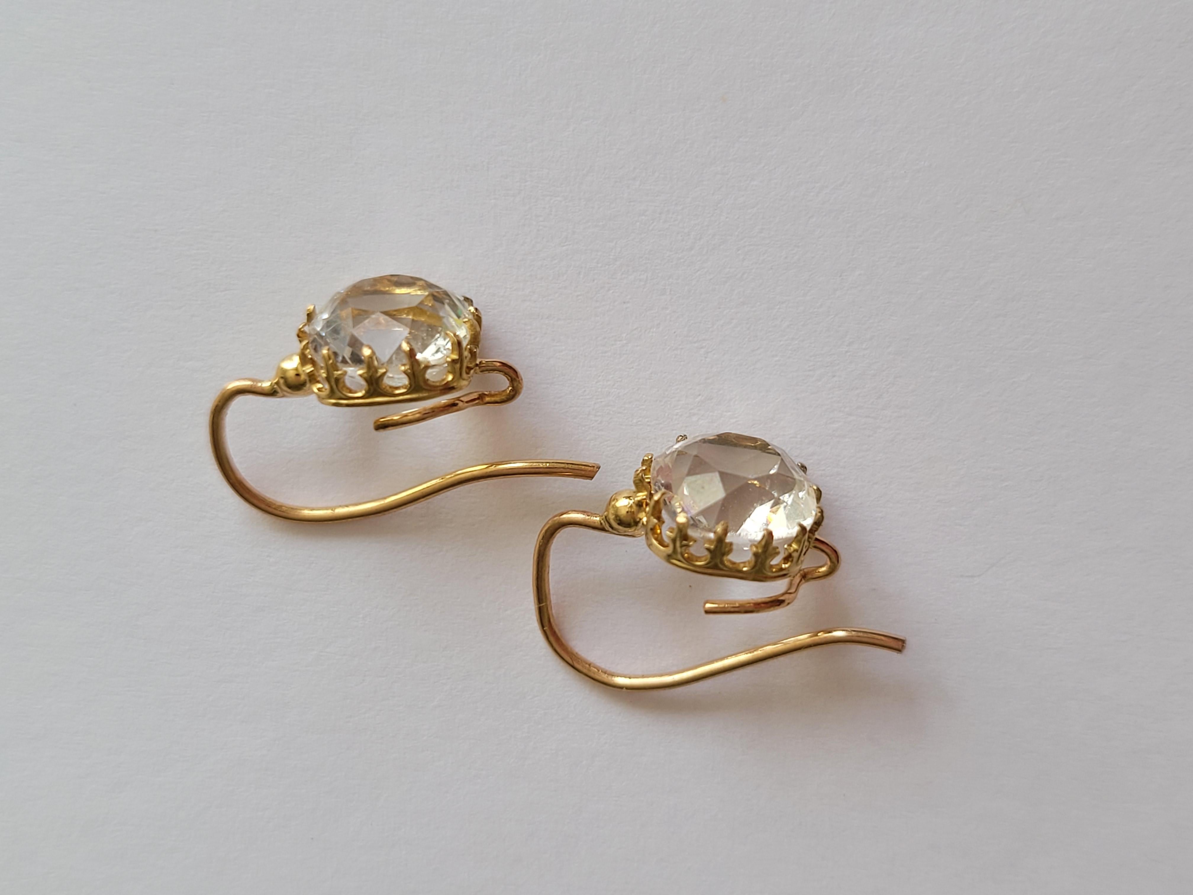 Antique Cushion Cut Antique 18K Gold Rock Crystal earrings For Sale