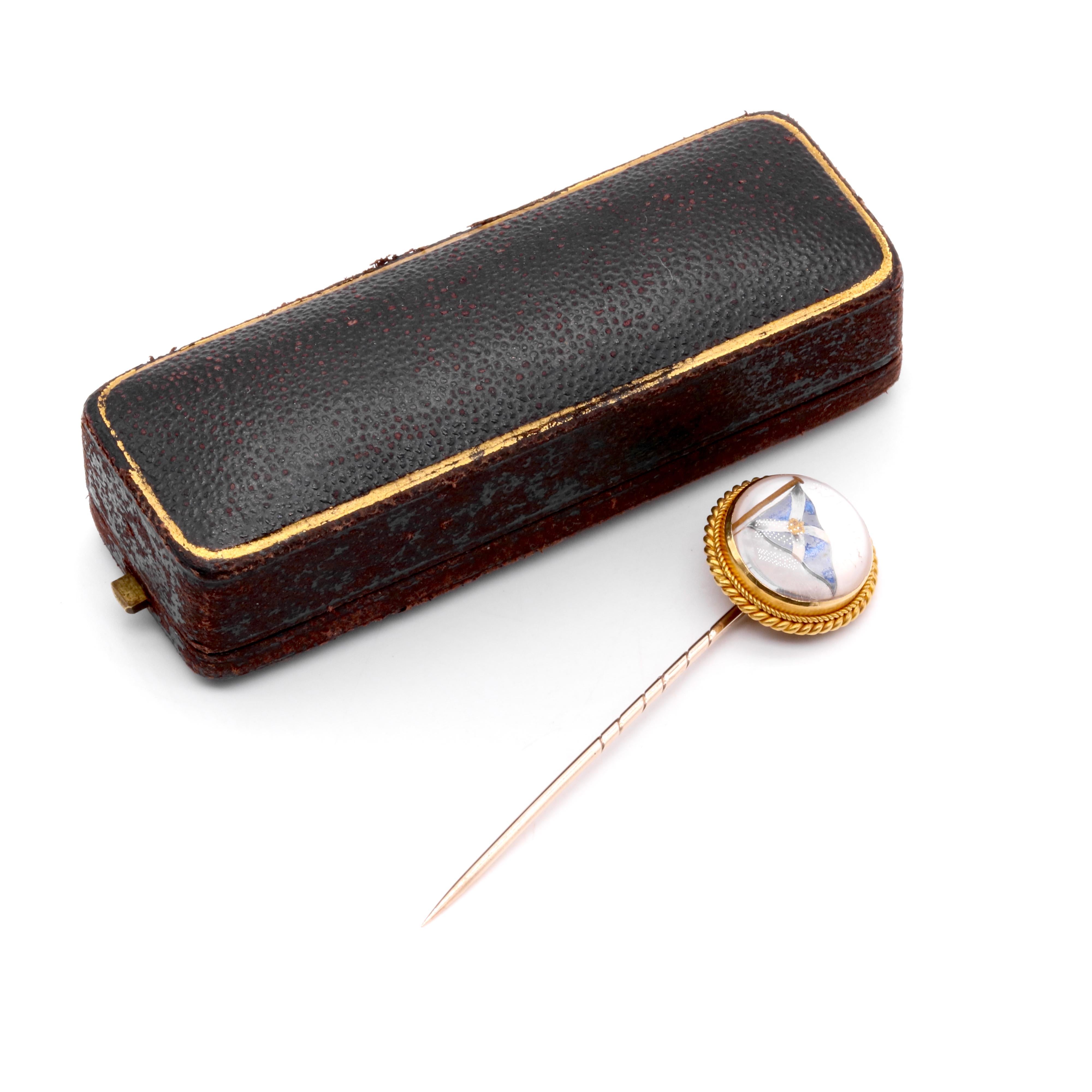 Victorian Antique 18K Gold Rock Crystal Royal Highland Yacht Club Intaglio Stick Pin For Sale