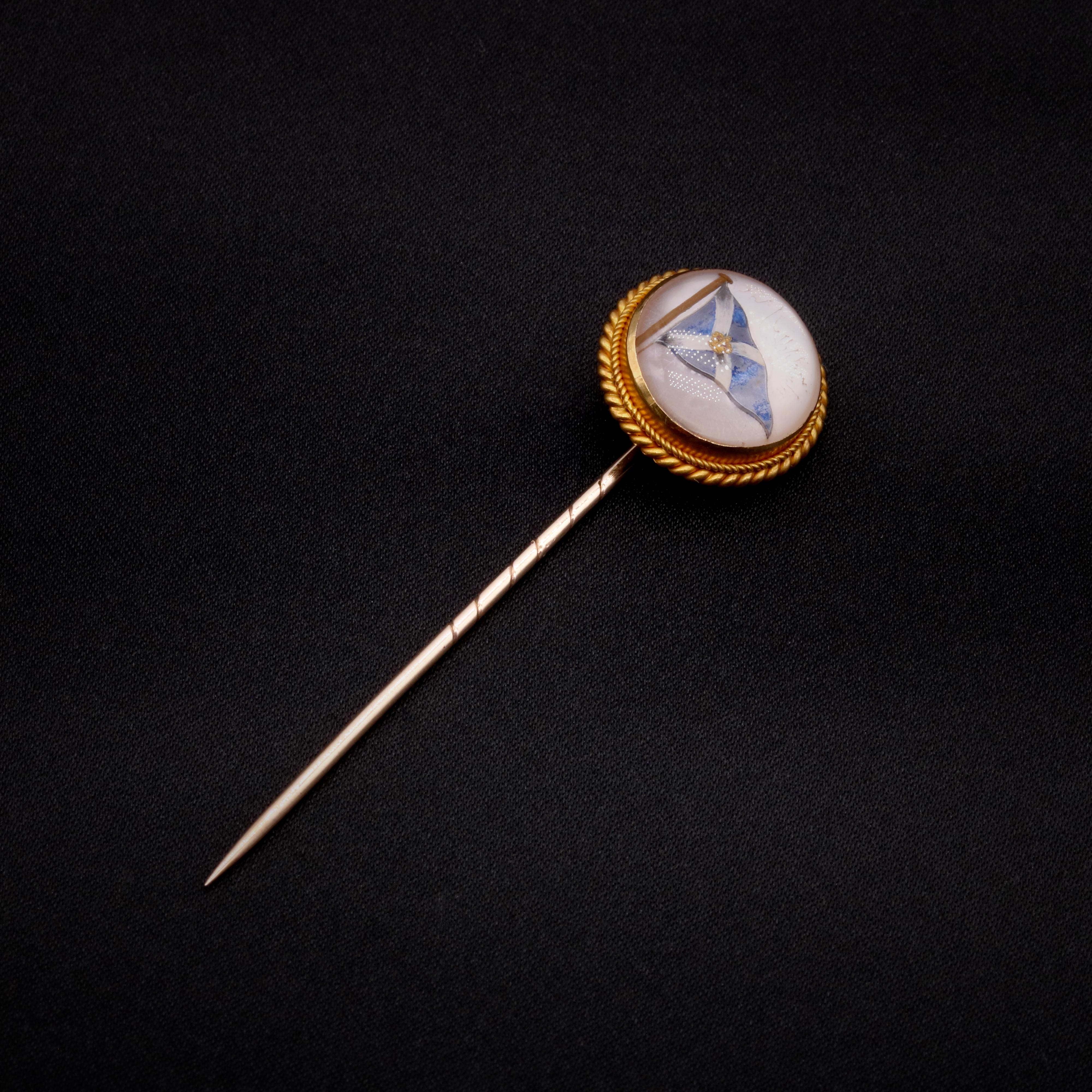 Antique 18K Gold Rock Crystal Royal Highland Yacht Club Intaglio Stick Pin For Sale 1