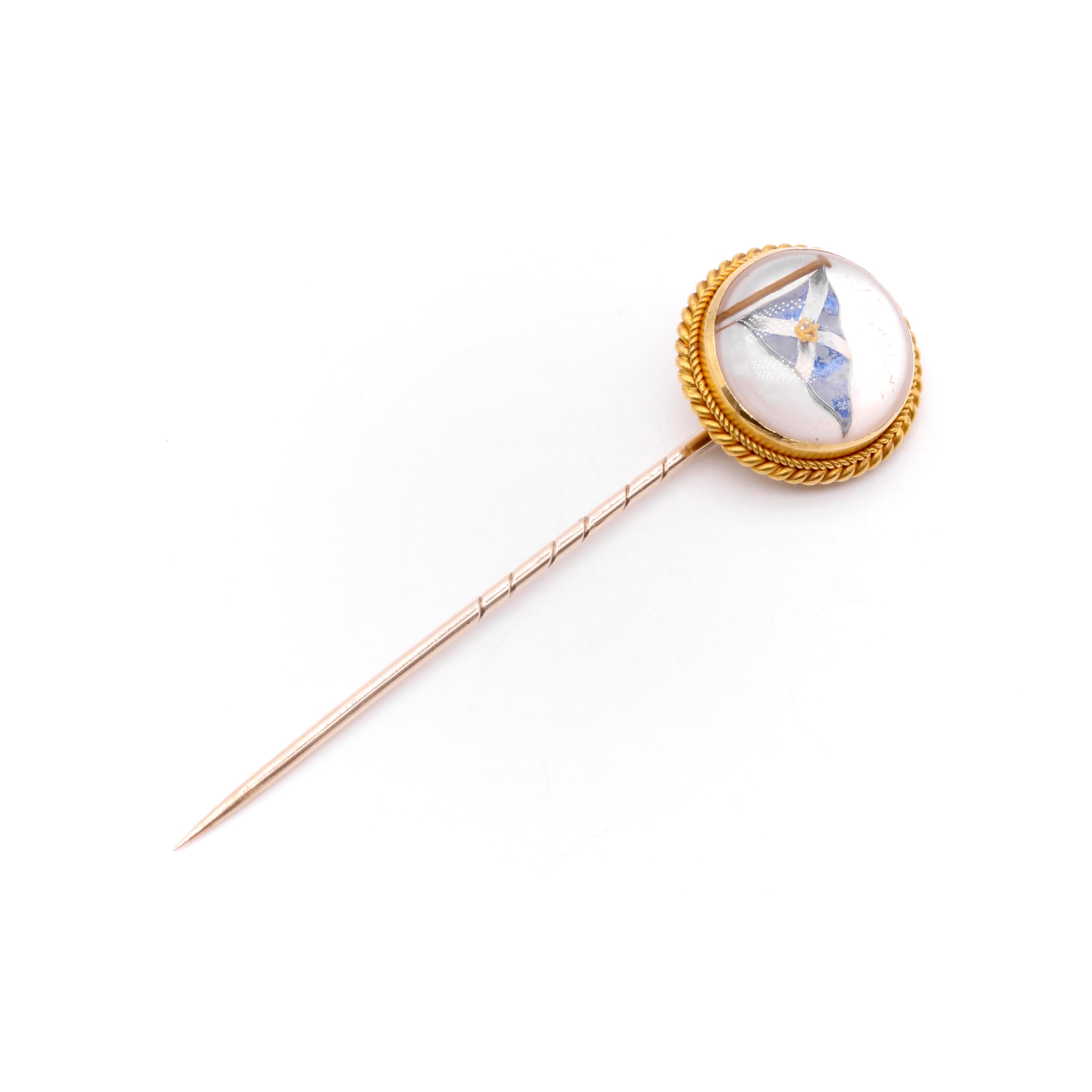 Antique 18K Gold Rock Crystal Royal Highland Yacht Club Intaglio Stick Pin For Sale 2