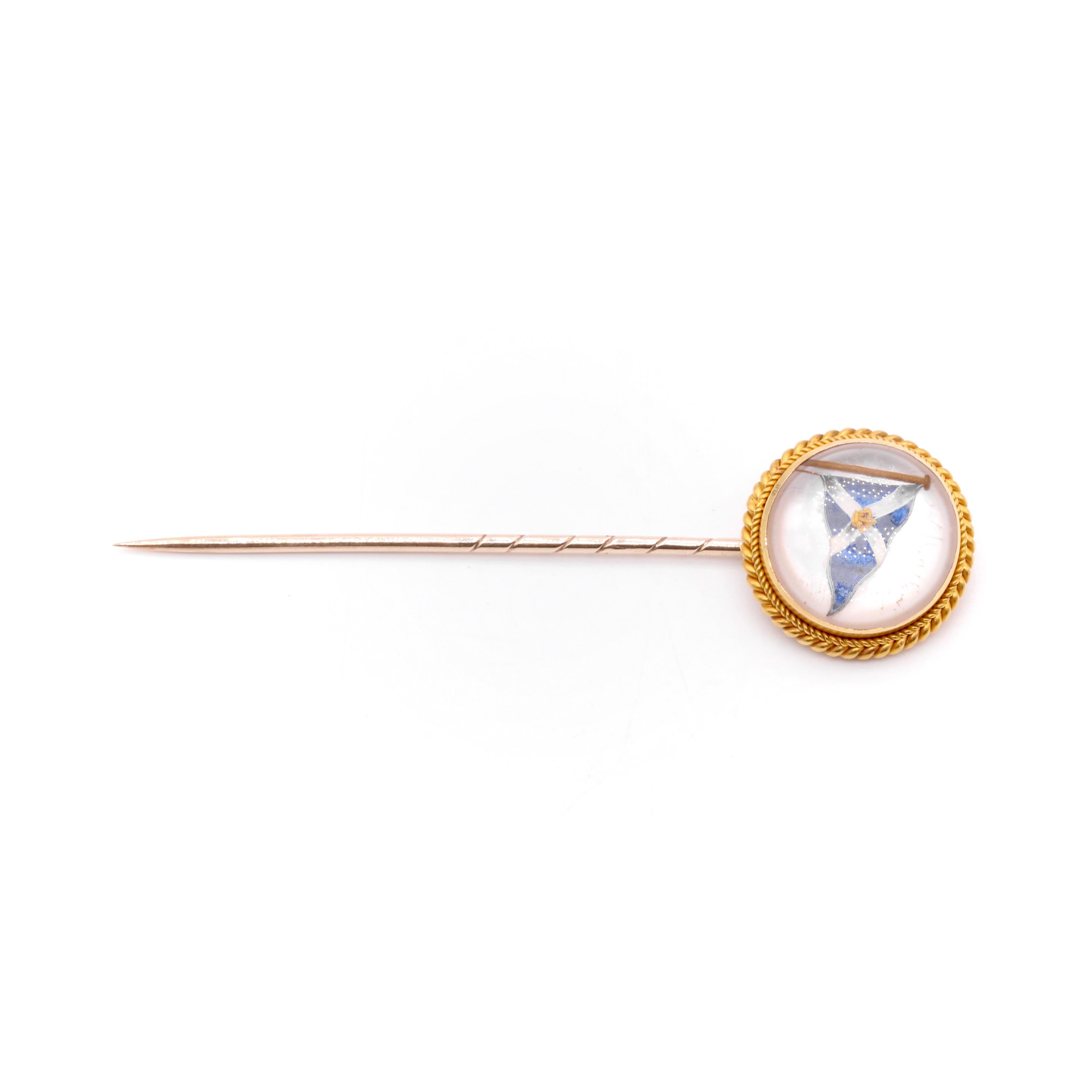 Antique 18K Gold Rock Crystal Royal Highland Yacht Club Intaglio Stick Pin For Sale 3