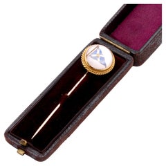 Antique 18K Gold Rock Crystal Royal Highland Yacht Club Intaglio Stick Pin