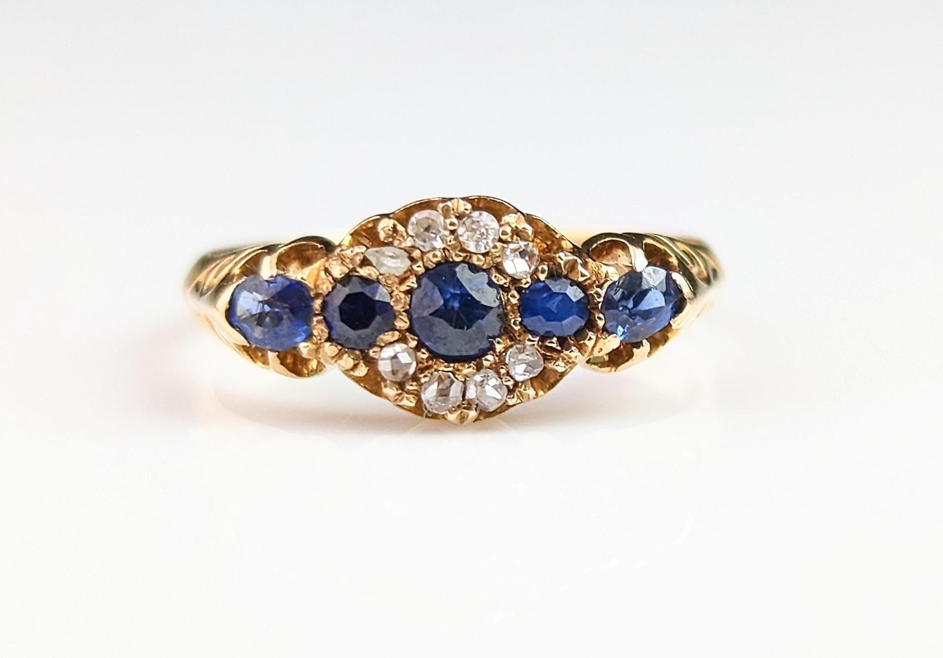 Antique 18k gold Sapphire and Diamond cluster ring  10