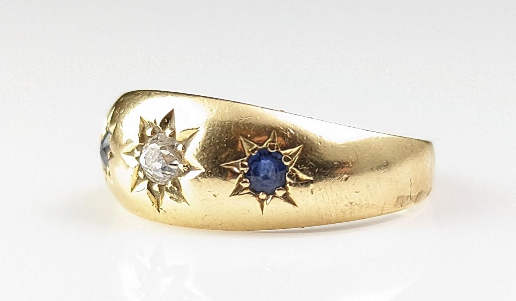 Antique 18k gold Sapphire and Diamond star set ring  For Sale 8