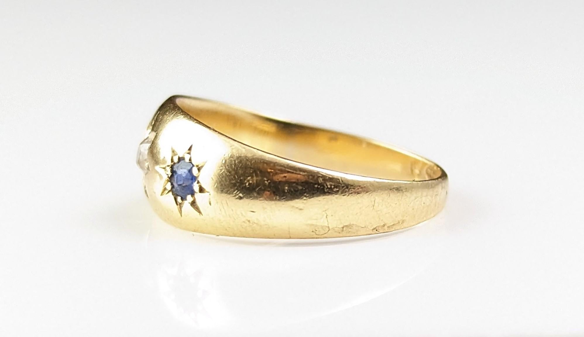 Antique 18k gold Sapphire and Diamond star set ring  For Sale 9