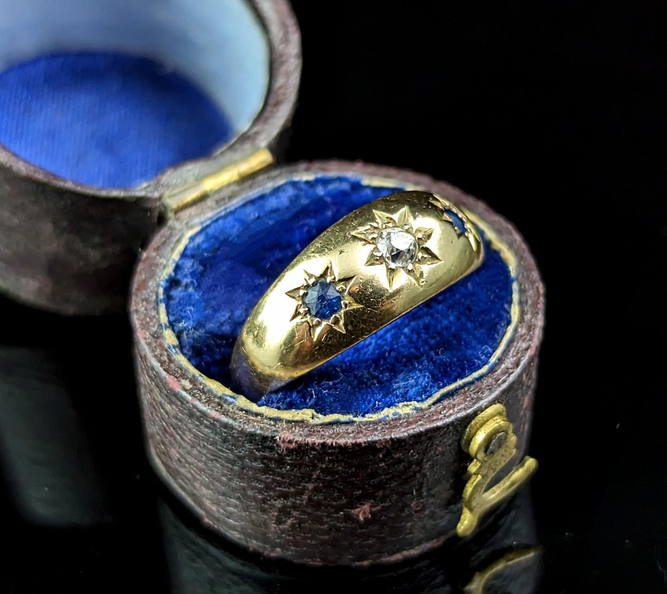 Victorian Antique 18k gold Sapphire and Diamond star set ring  For Sale
