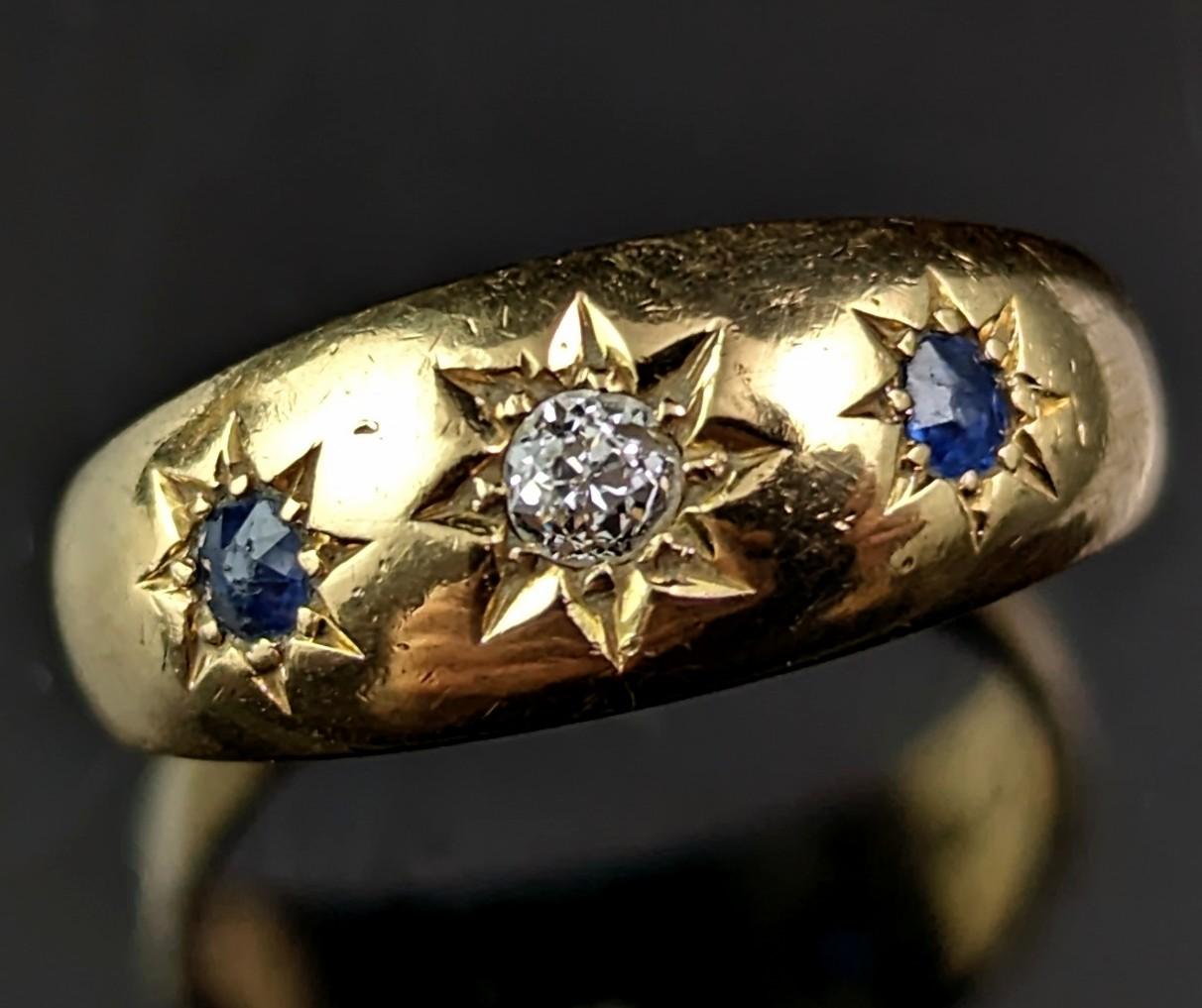 Women's Antique 18k gold Sapphire and Diamond star set ring  For Sale