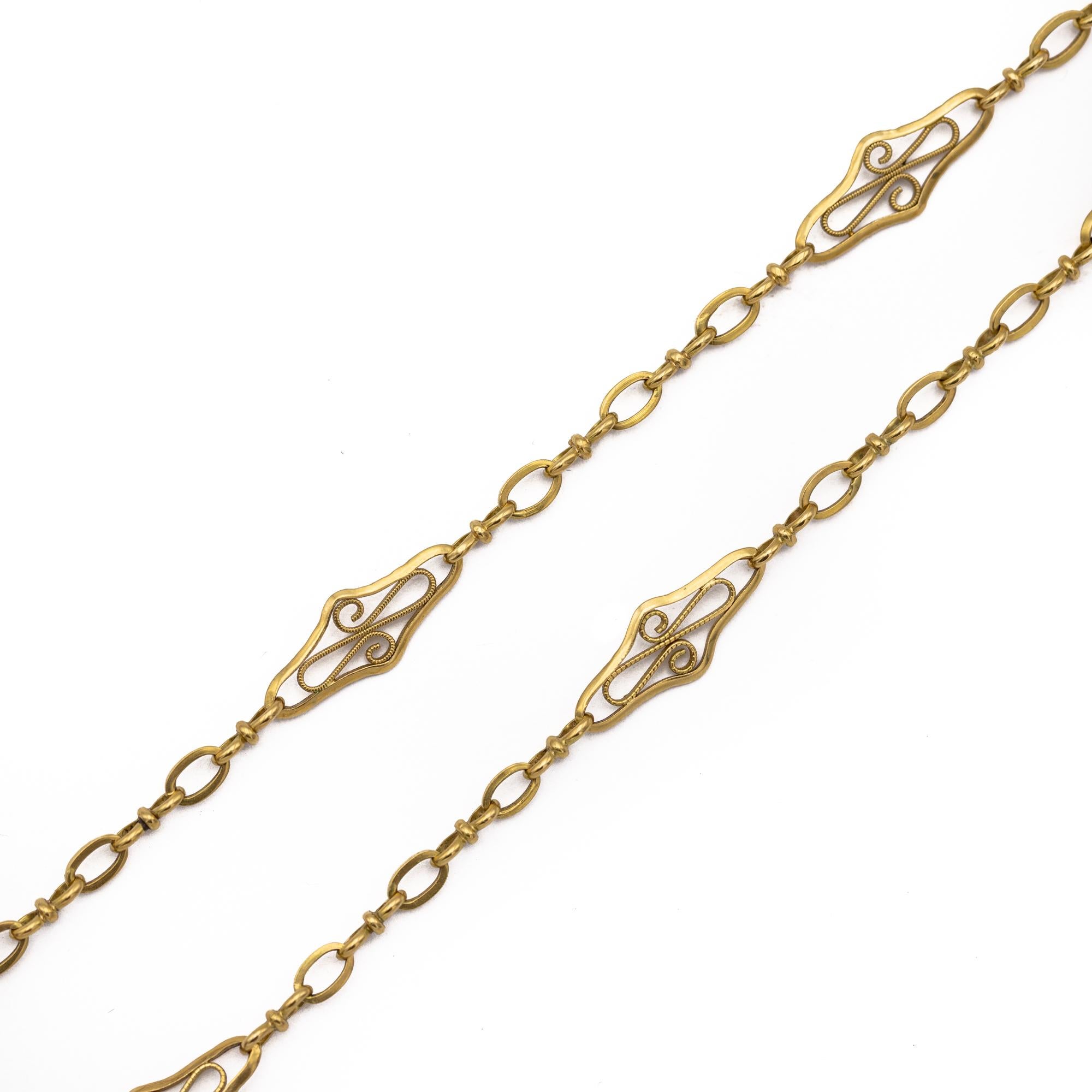 Antique 18k gold Sautoir necklace, 157.5cm long guard, French Victorian chain For Sale 4
