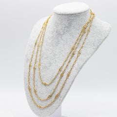 Antique 18k gold Sautoir necklace, 157.5cm long guard, French Victorian chain