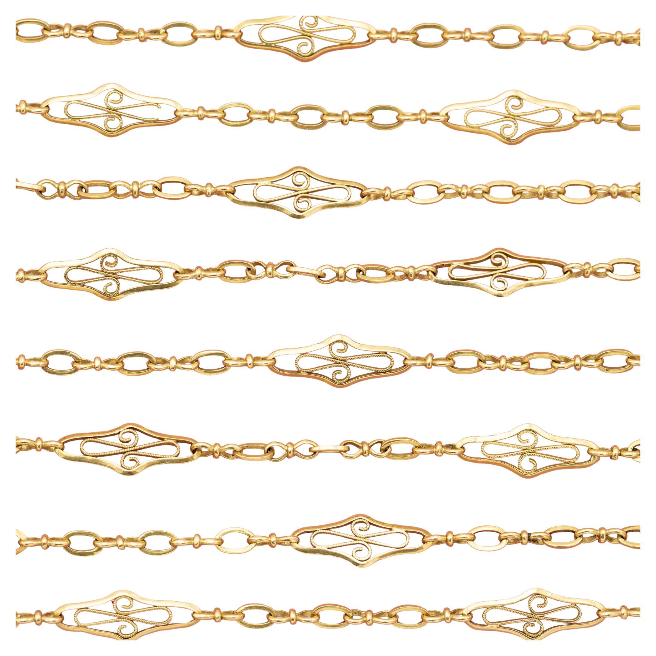 Antike Sautoir-Halskette aus 18 Karat Gold, 157,5 cm lange guard, französische viktorianische Kette