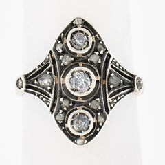 Antique 18k Gold & Silver 0.17ctw Old Cut Diamond Open Milgrain Dinner Ring