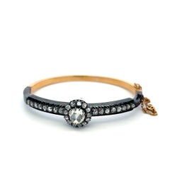 Antique 18K Gold/Silver Bangle Bracelet with 2.7 Carat Rose Cut Diamonds