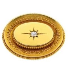 Antique 18K Gold Star-Set Diamond Brooch, c. 1860, Locket-Back, 13.9 g