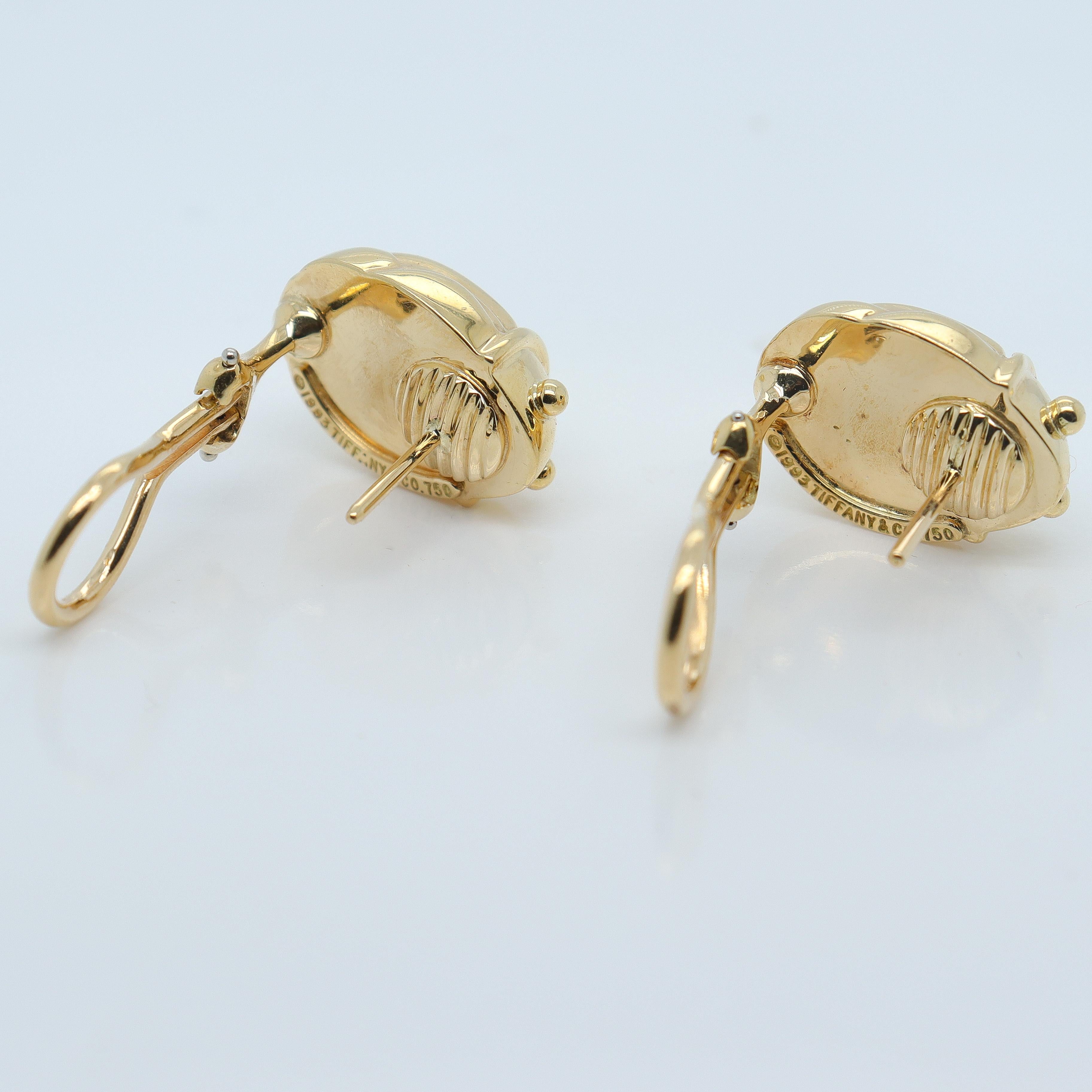 Antique 18k Gold Tiffany & Co. Scarab Beetle Omega Clip Earrings 2